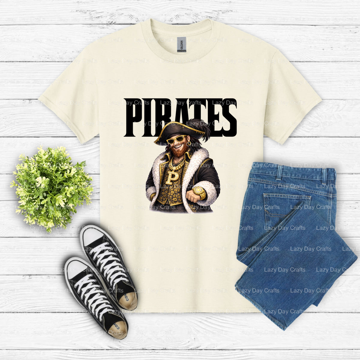 Friendly Cartoon Pirate Skull – Pirates DTF Transfer (view 1 of 2) – by Lazy Day Crafts – DTF Transfers – Pirates, Apparel...