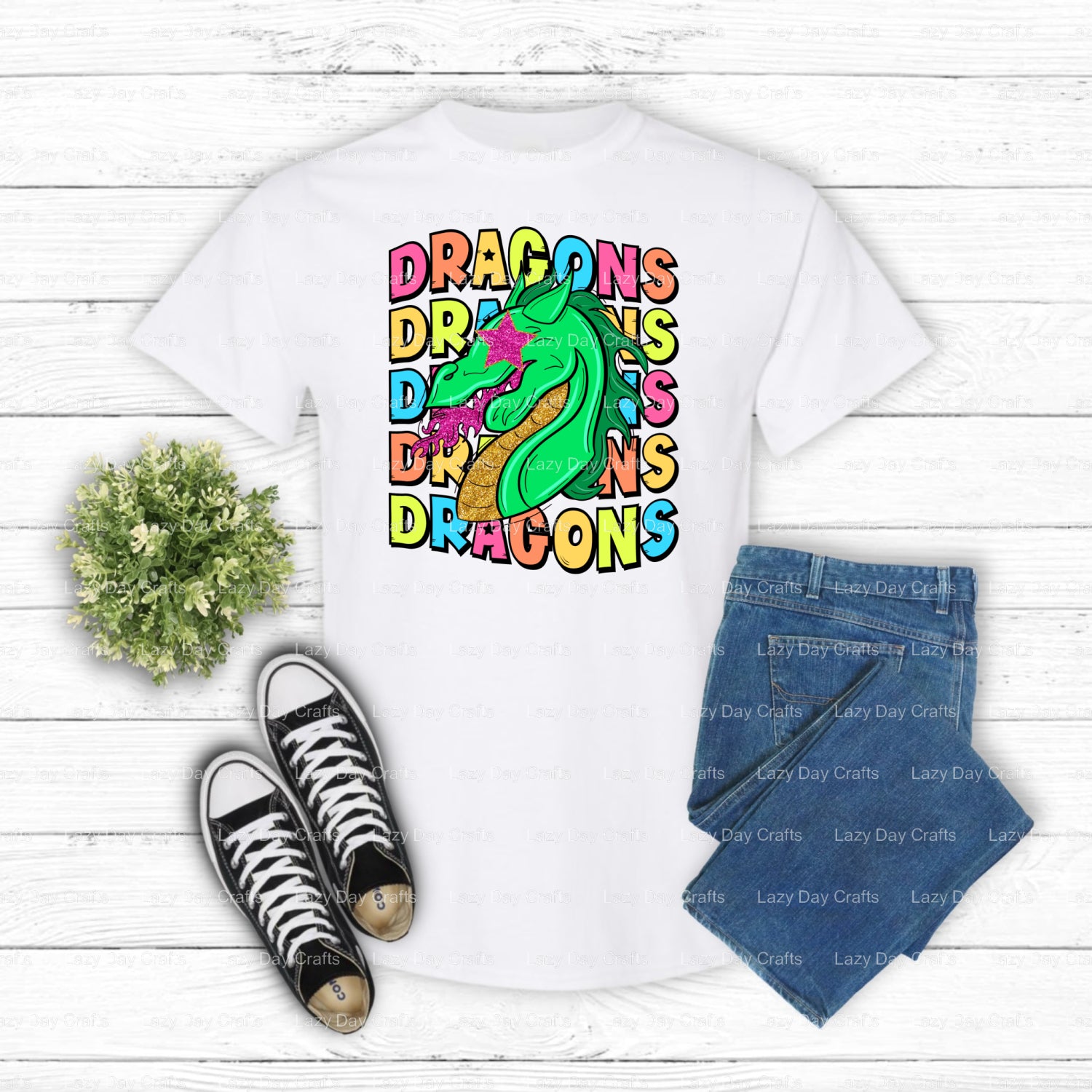 Friendly Green Dragon Mascot – School Spirit DTF Transfer (view 1 of 2) – by Lazy Day Crafts – DTF Transfers – School Masc...