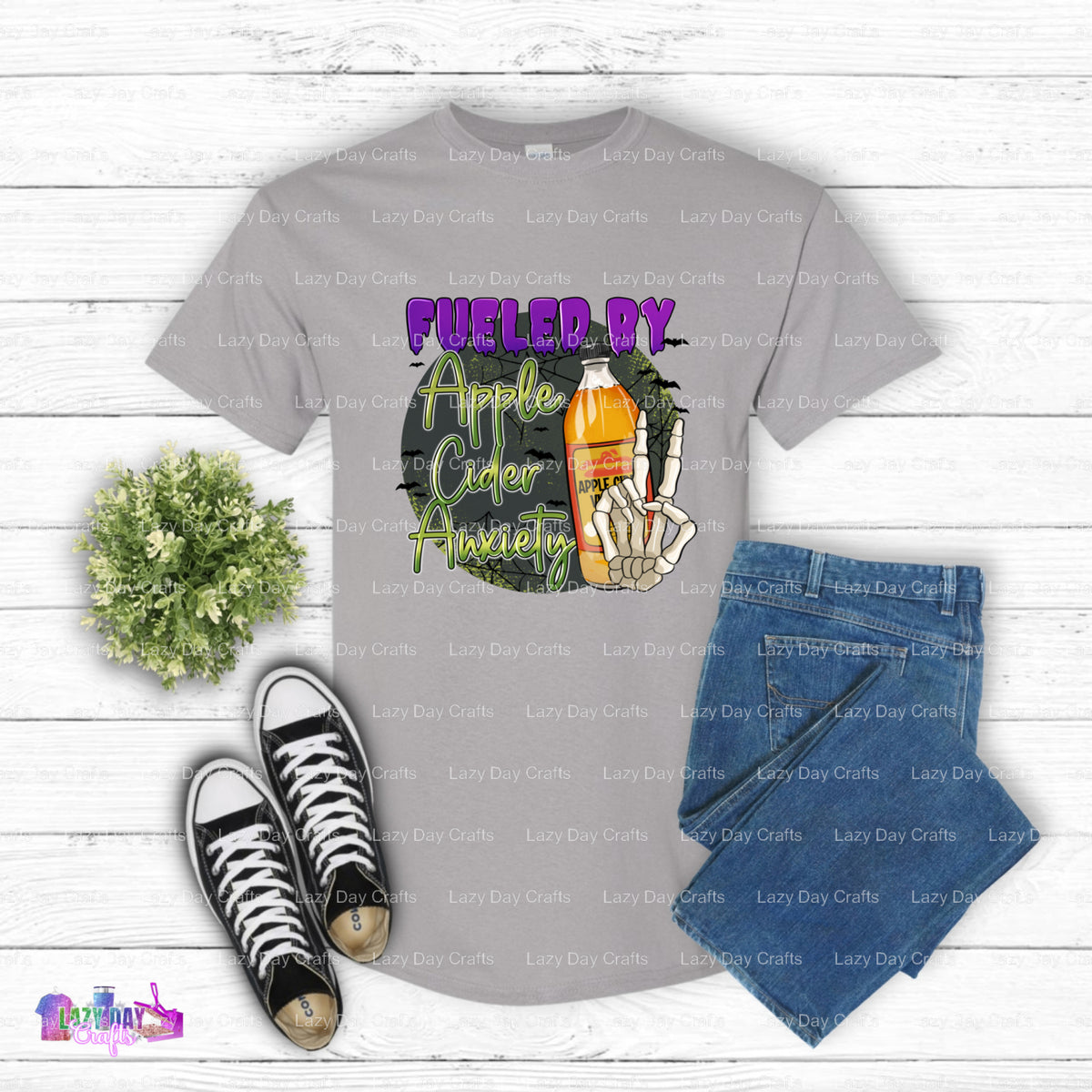 Fueled By Apple Cider & Anxiety – DTF Transfer (view 2 of 2) – by Lazy Day Crafts – DTF Transfers – DTF Transfers, custom...