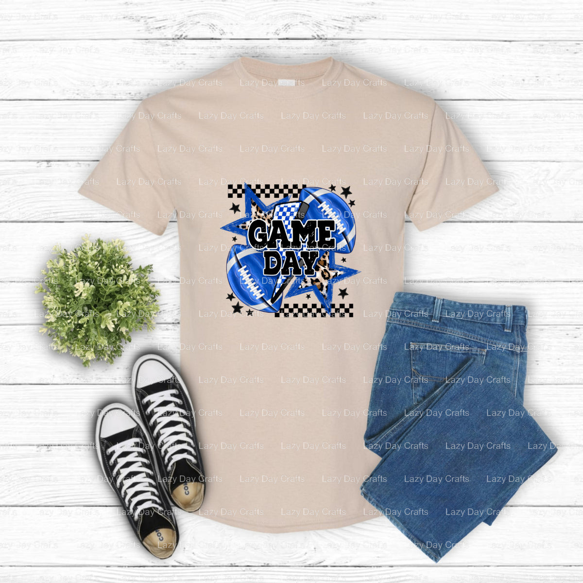 GAME DAY BLUE FOOTBALL – Football DTF Transfer (view 1 of 2) – by Lazy Day Crafts – DTF Transfers – DTF Transfers, Football