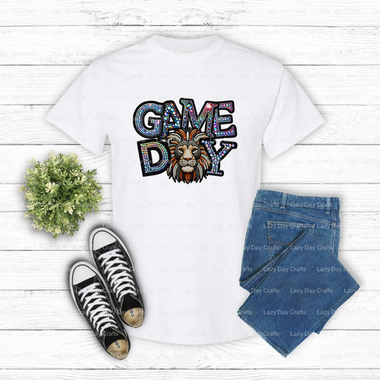 Game Day Lion – School Mascot DTF Transfer (view 1 of 2) – by Lazy Day Crafts – DTF Transfers – School Mascot, Apparel Dec...