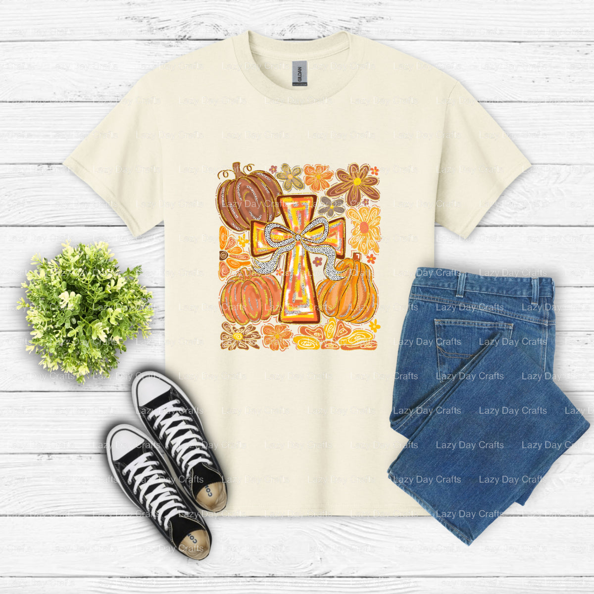Give Thanks Cross – Thanksgiving DTF Transfer (view 2 of 2) – by Lazy Day Crafts – DTF Transfers – DTF Transfers, custom a...