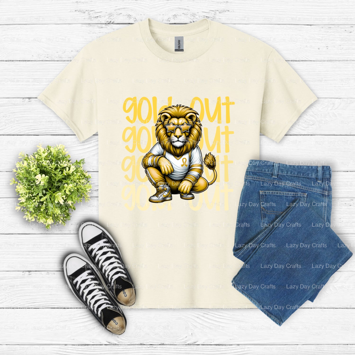 GOLD OUT LIONS – School Mascot DTF Transfer (view 1 of 2) – by Lazy Day Crafts – DTF Transfers – School Mascot, DTF Transfers