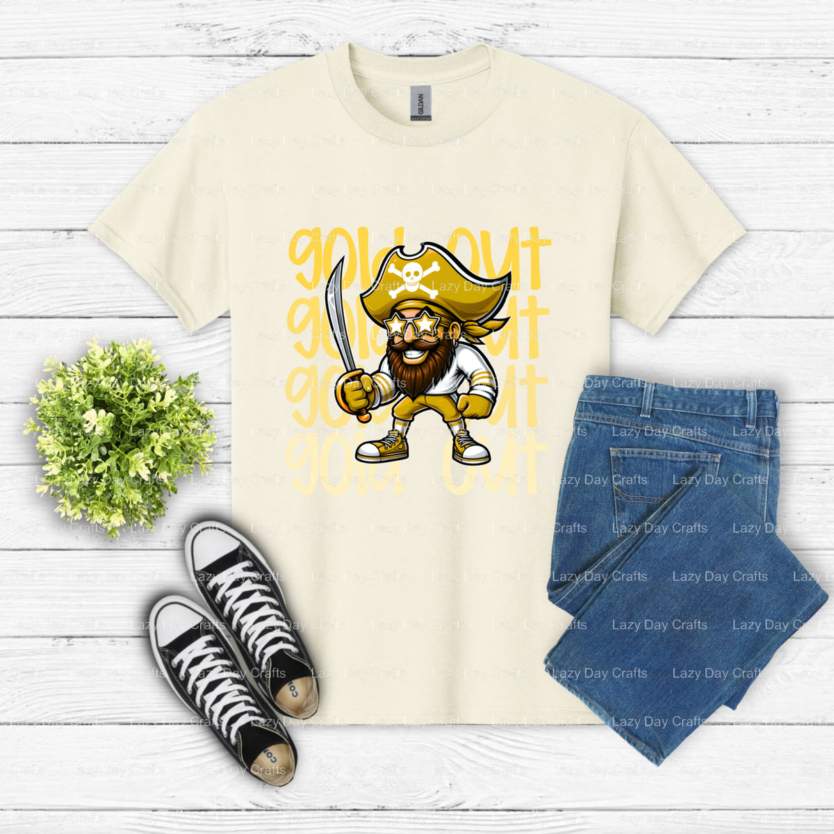 Gold Pirate Skull Crossbones – Pirates DTF Transfer (view 2 of 2) – by Lazy Day Crafts – DTF Transfers – Lazy Day Crafts,...
