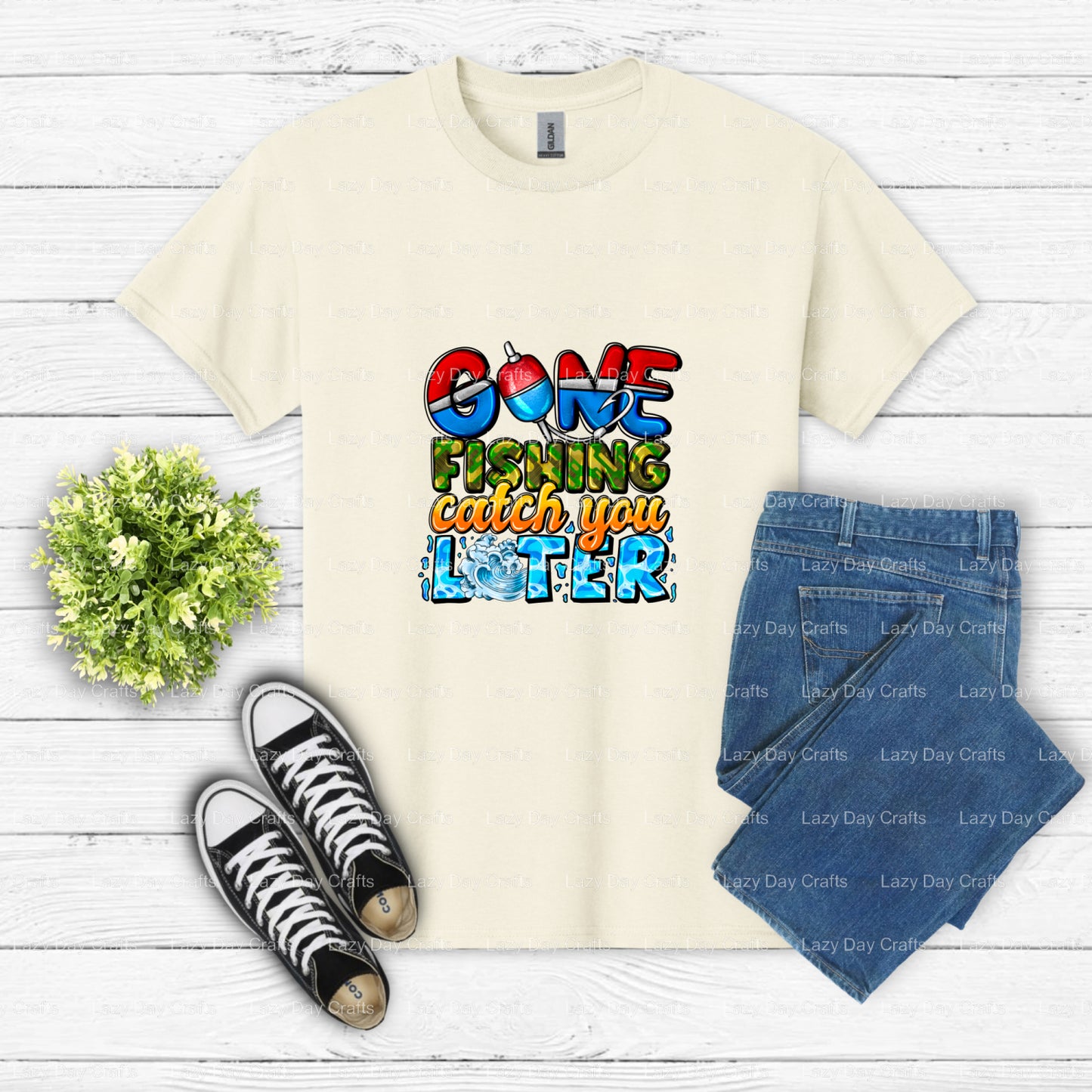 GONE FISHING CATCH YOU LATER – Custom Apparel DTF Transfer (view 2 of 2) – by Lazy Day Crafts – DTF Transfers – DTF Transf...