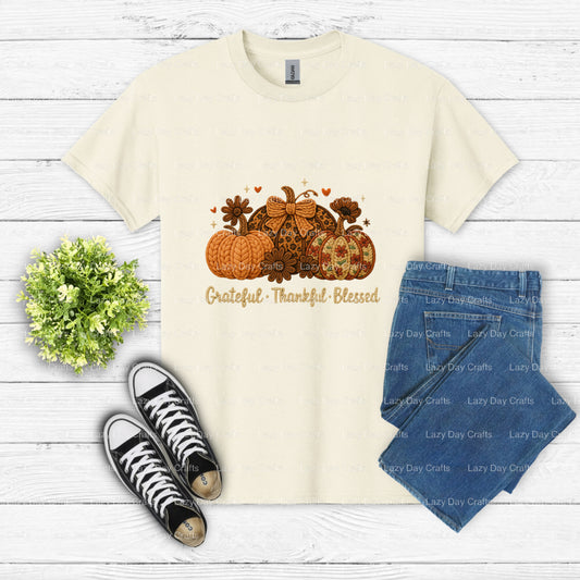 Grateful Thankful Blessed – DTF Transfer (view 2 of 2) – by Lazy Day Crafts – DTF Transfers – DTF Transfers, custom apparel
