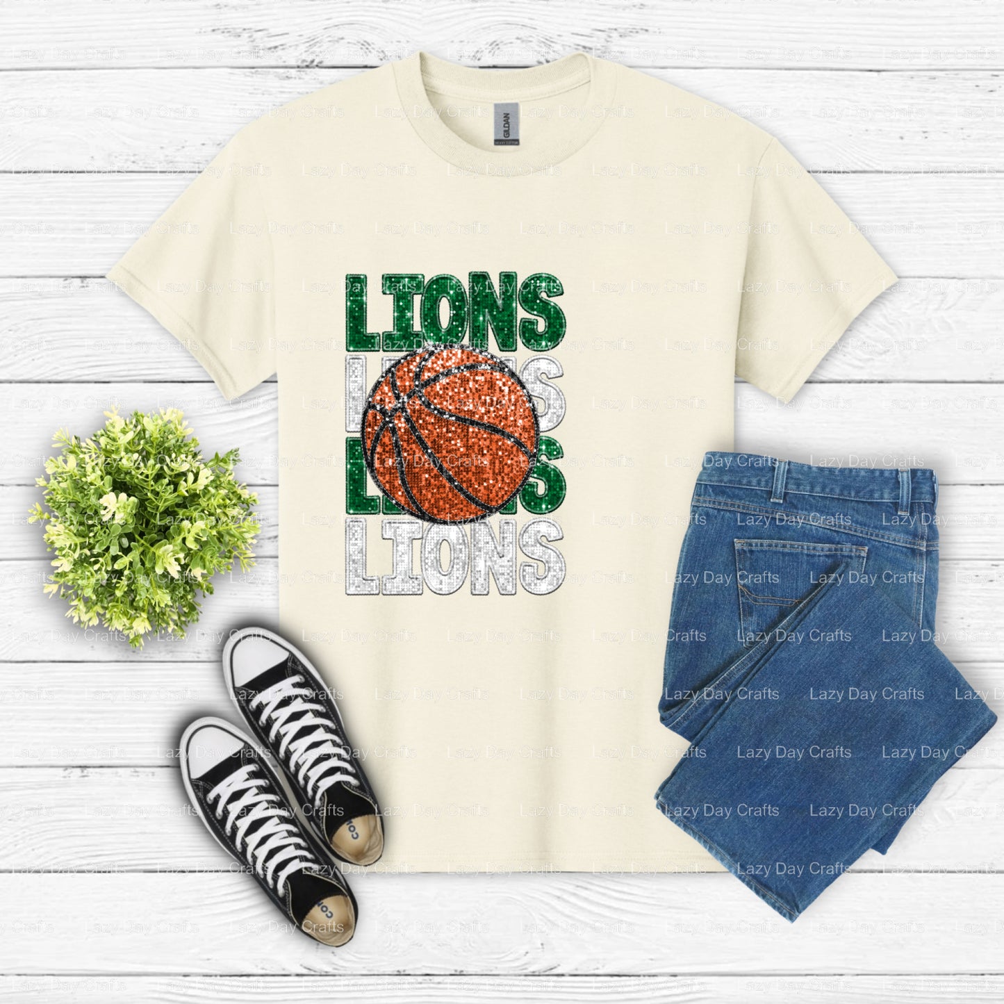 Green and White Lion Head – School Mascot DTF Transfer (view 1 of 2) – by Lazy Day Crafts – DTF Transfers – School Mascot,...