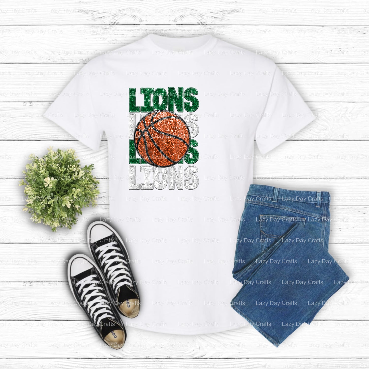 Green and White Lion Head – School Mascot DTF Transfer (view 2 of 2) – by Lazy Day Crafts – DTF Transfers – School Mascot,...