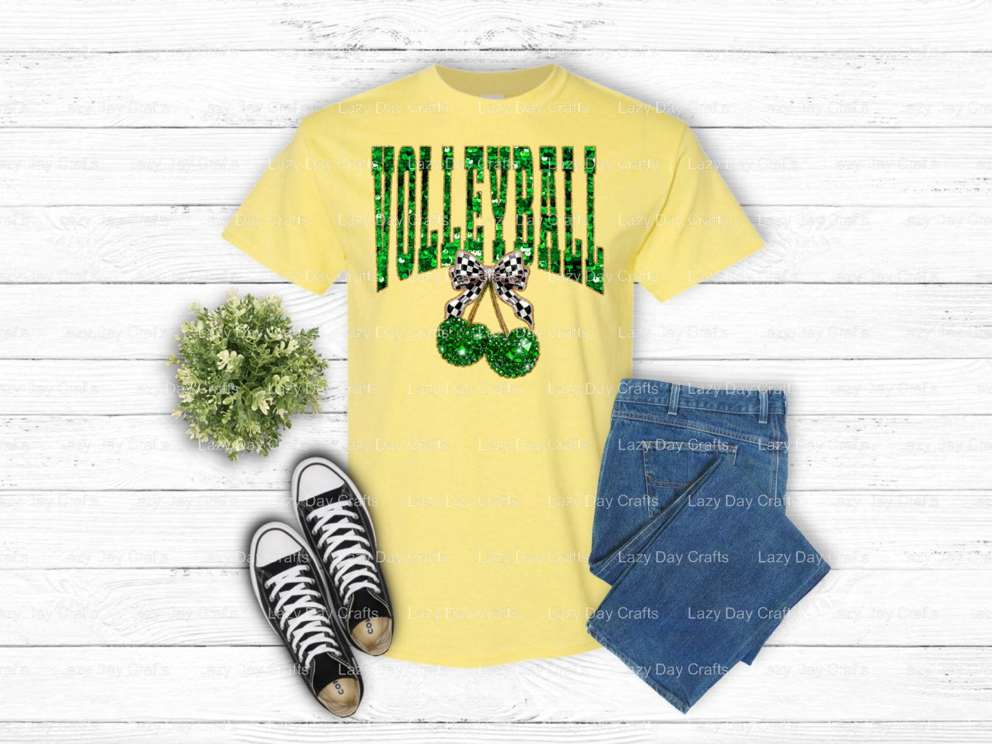 Green Sequin Volleyball – Volleyball DTF Transfer (view 1 of 2) – by Lazy Day Crafts – DTF Transfers – DTF Transfers, cust...