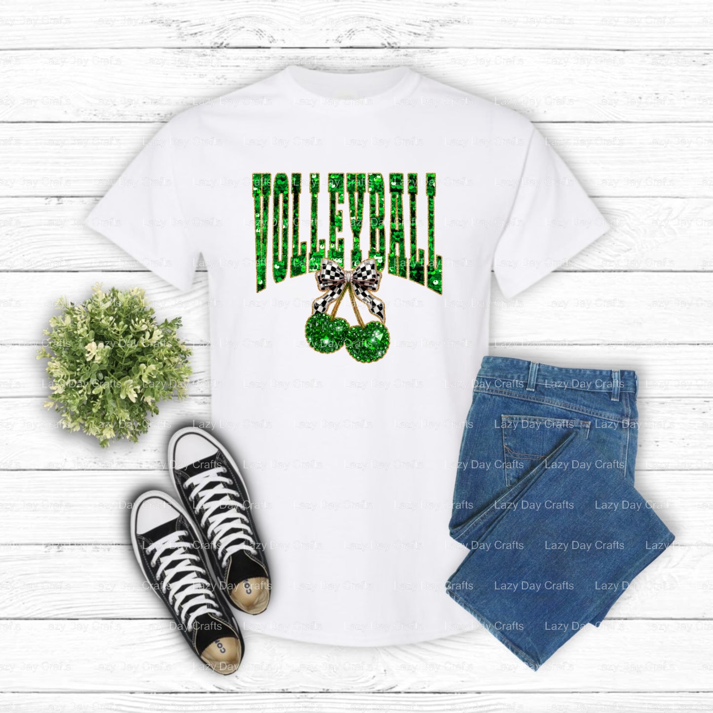 Green Sequin Volleyball – Volleyball DTF Transfer (view 2 of 2) – by Lazy Day Crafts – DTF Transfers – DTF Transfers, cust...