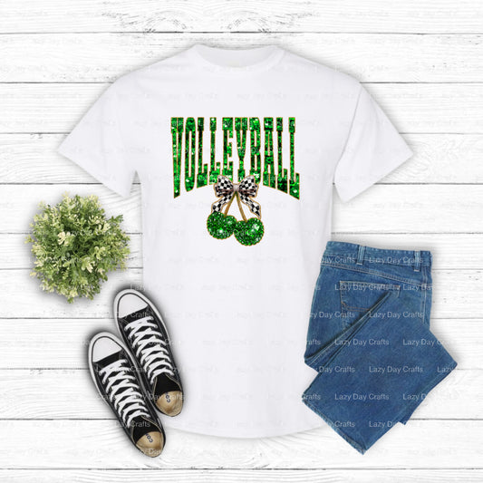 Green Sequin Volleyball – Volleyball DTF Transfer (view 2 of 2) – by Lazy Day Crafts – DTF Transfers – DTF Transfers, cust...