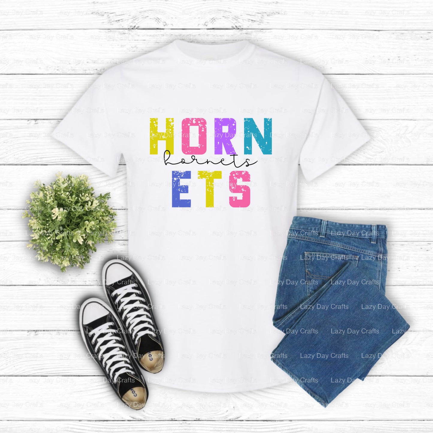 Grunge Hornets Mascot – School Spirit DTF Transfer (view 2 of 2) – by Lazy Day Crafts – DTF Transfers – School Spirit, DTF...