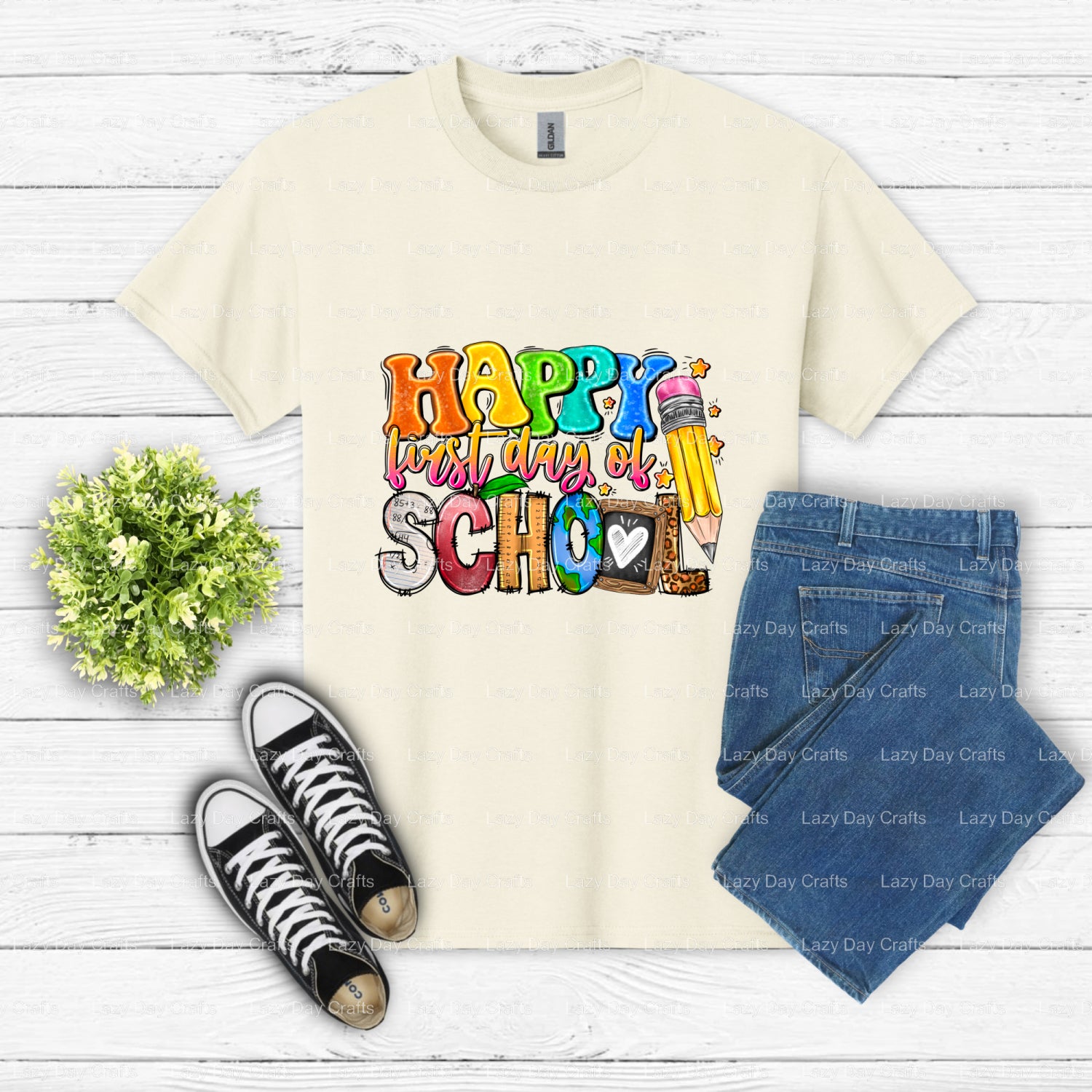 Happy First Day Of School – Ready to Press DTF Transfer (view 2 of 2) – by Lazy Day Crafts – DTF Transfers – DTF Transfers...