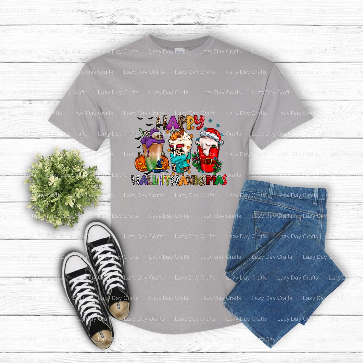 Happy Hallothankmas – DTF Transfer (view 2 of 2) – by Lazy Day Crafts – DTF Transfers – DTF Transfers, Premade DTF