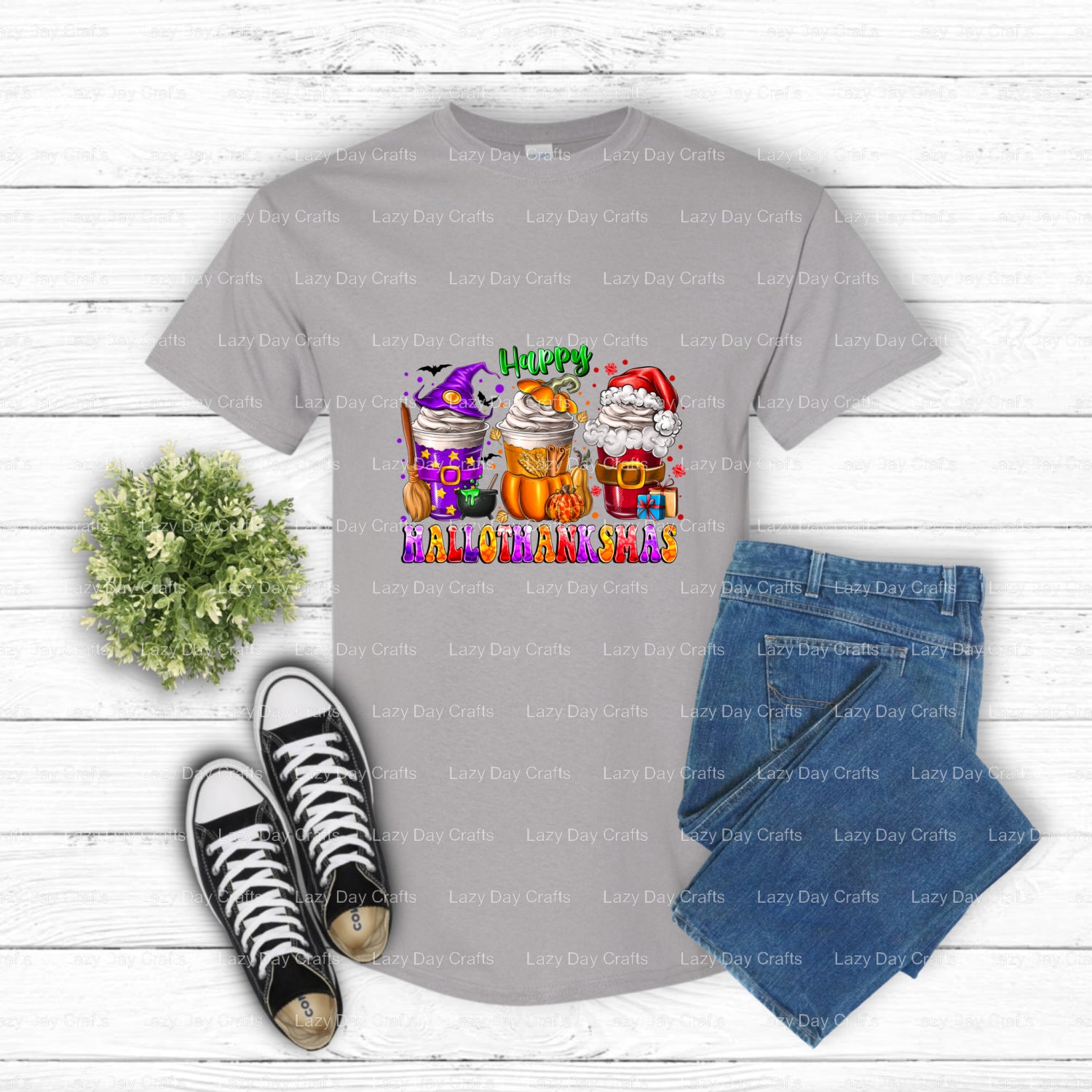 Happy Hallothanksmas – Premade DTF Transfer (view 1 of 2) – by Lazy Day Crafts – DTF Transfers – DTF Transfers, Premade DTF