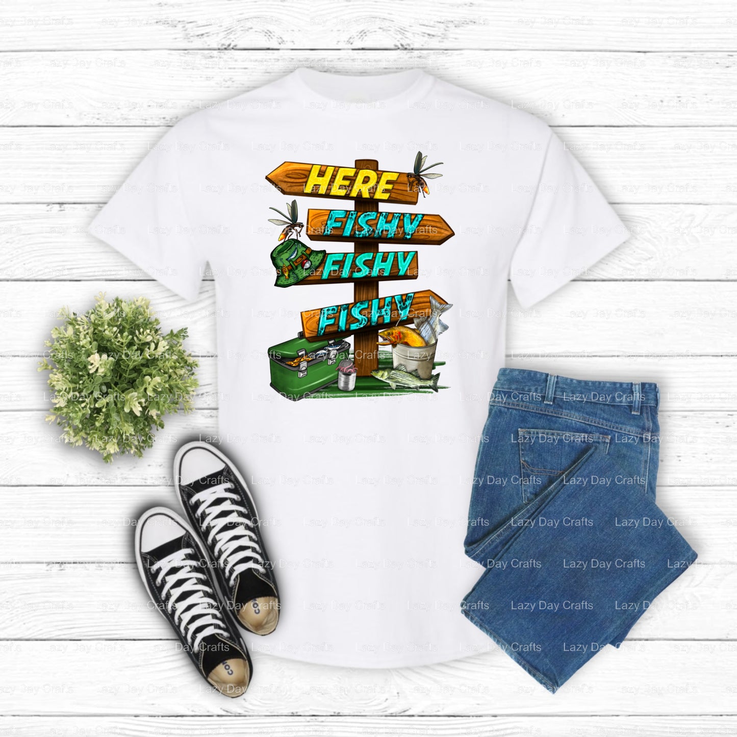 Here Fishy Fishy Fishy – Fishing DTF Transfer (view 1 of 2) – by Lazy Day Crafts – DTF Transfers – DTF Transfers, Custom A...