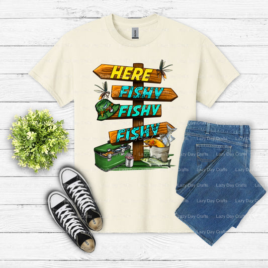 Here Fishy Fishy Fishy – Fishing DTF Transfer (view 2 of 2) – by Lazy Day Crafts – DTF Transfers – DTF Transfers, Custom A...