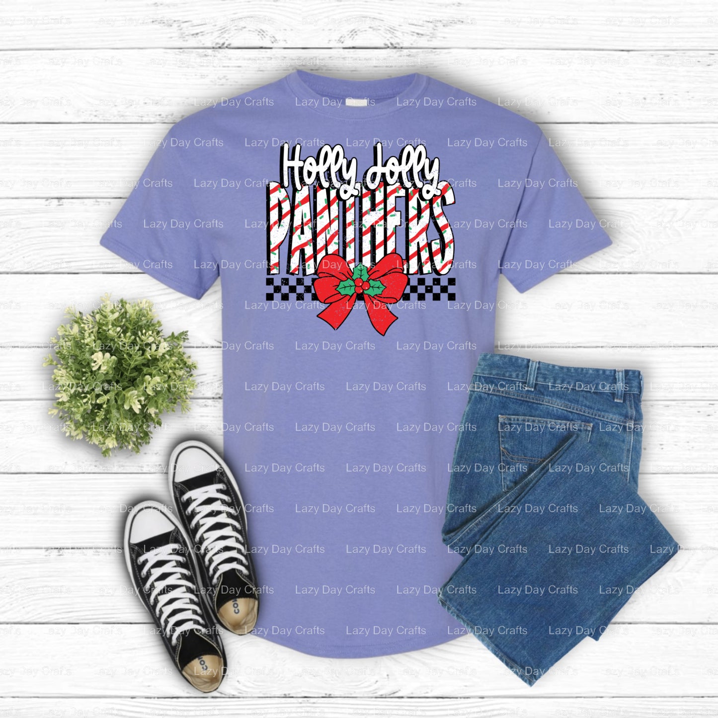 Holly Jolly Panthers – School Mascot Holiday DTF Transfer (view 1 of 2) – by Lazy Day Crafts – DTF Transfers – School Masc...