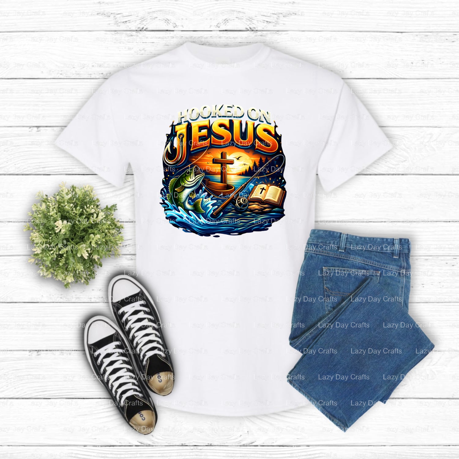 Hooked on Jesus Hobbies Fishing – Fishing DTF Transfer (view 1 of 2) – by Lazy Day Crafts – DTF Transfers – DTF Transfers,...
