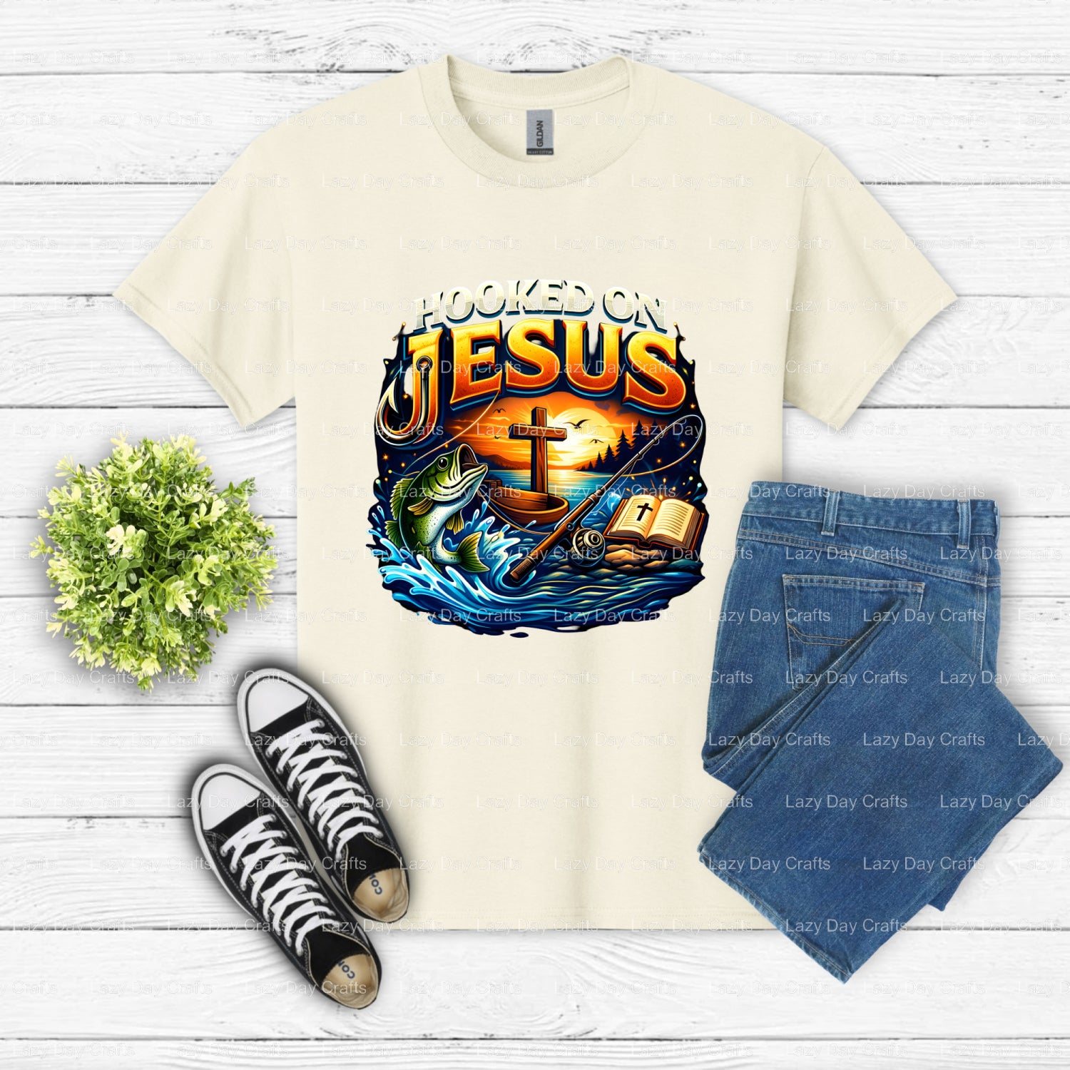 Hooked on Jesus Hobbies Fishing – Fishing DTF Transfer (view 2 of 2) – by Lazy Day Crafts – DTF Transfers – DTF Transfers,...