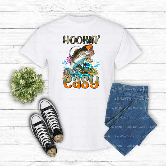 HOOKIN' AIN'T EASY – Fishing DTF Transfer (view 1 of 2) – by Lazy Day Crafts – DTF Transfers – DTF Transfers, custom apparel