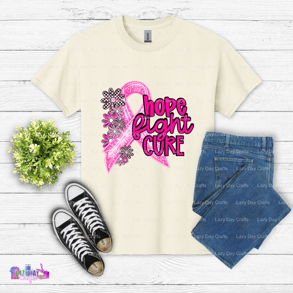 HOPE FIGHT BREAST CANCER AWARENESS – Breast Cancer Awareness DTF Transfer (view 2 of 2) – by Lazy Day Crafts – DTF Transfe...
