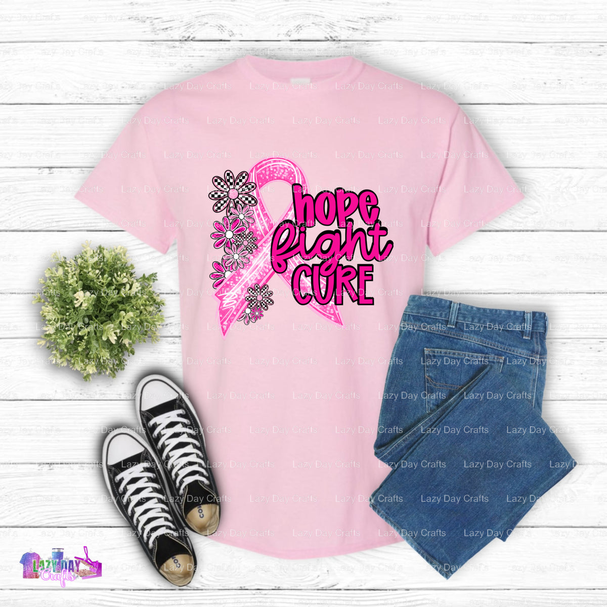 HOPE FIGHT CURE – Breast Cancer DTF Transfer (view 1 of 2) – by Lazy Day Crafts – DTF Transfers – DTF Transfers, Premade DTF