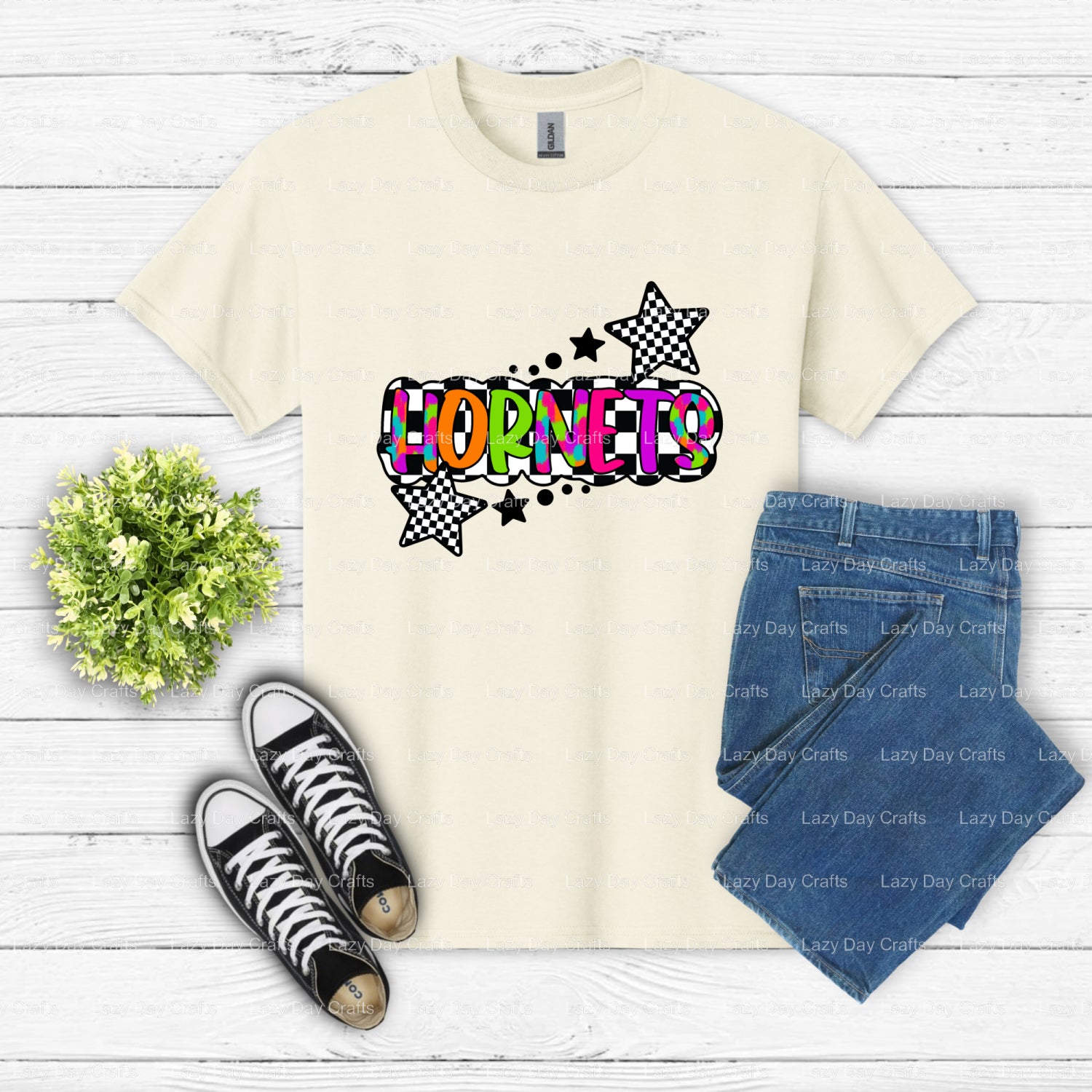 Hornets Mascot Neon School Spirit – DTF Transfer (view 1 of 2) – by Lazy Day Crafts – DTF Transfers – School Mascot, Appar...