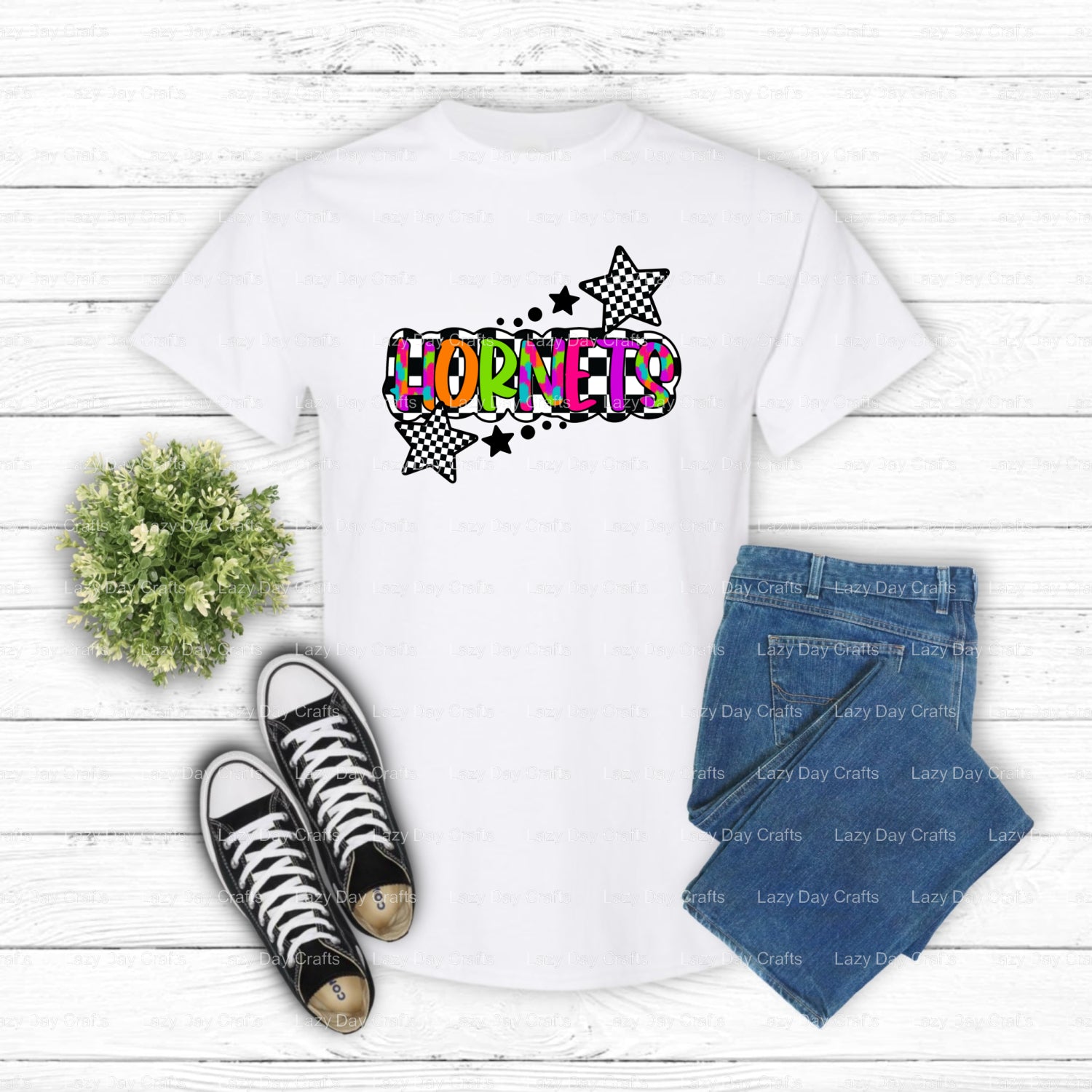 Hornets Mascot Neon School Spirit – DTF Transfer (view 2 of 2) – by Lazy Day Crafts – DTF Transfers – School Mascot, Appar...