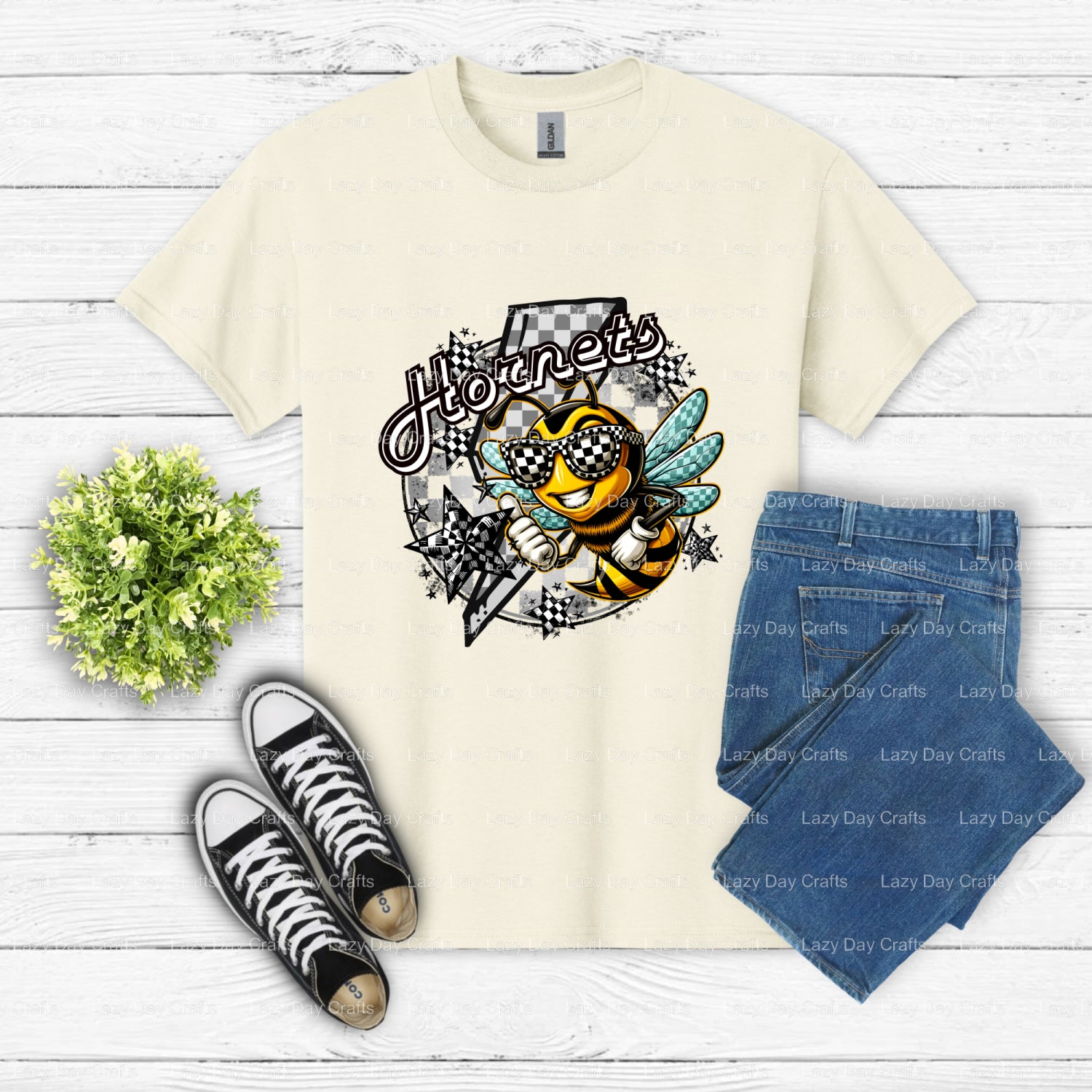 HORNETS – School Mascot DTF Transfer (view 2 of 2) – by Lazy Day Crafts – DTF Transfers – School Mascot, Apparel Decoration