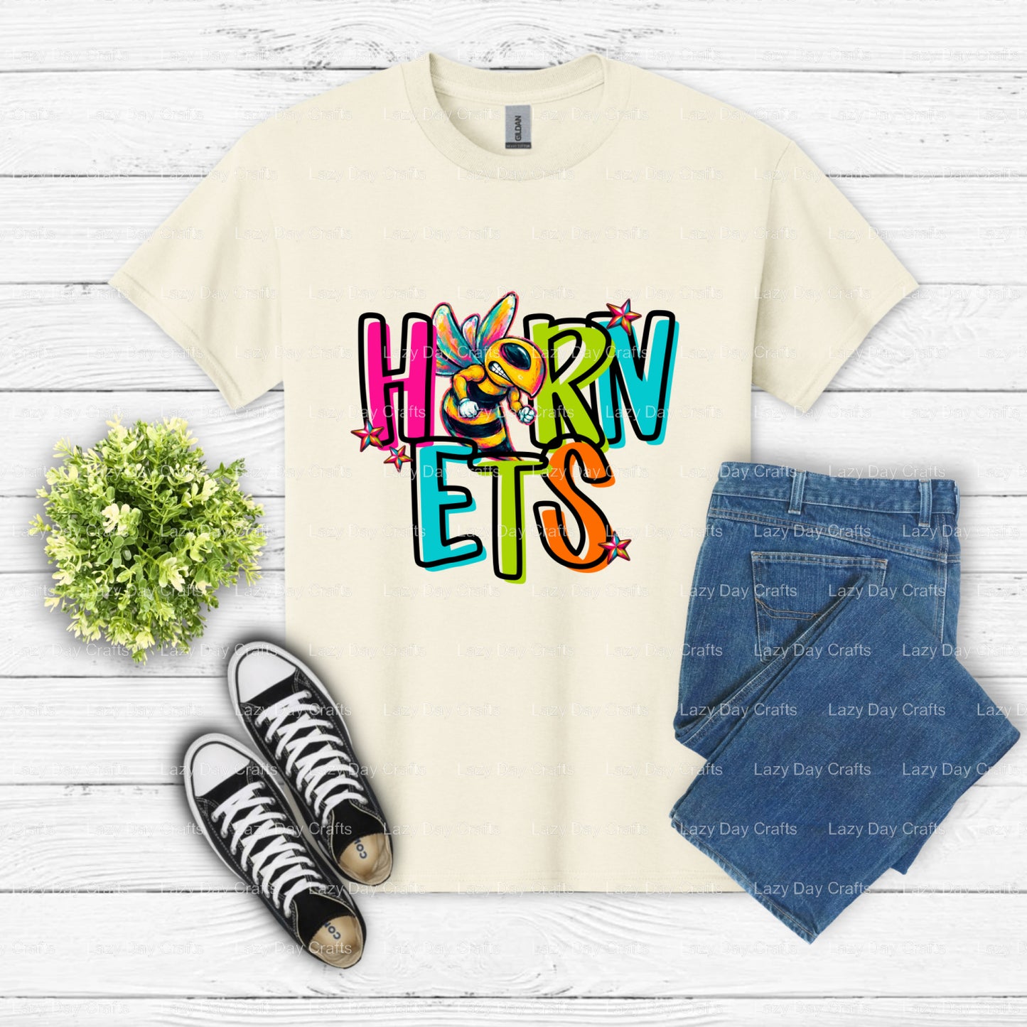 HORNETS – School Mascot DTF Transfer (view 2 of 2) – by Lazy Day Crafts – DTF Transfers – School Spirit, Apparel Decor