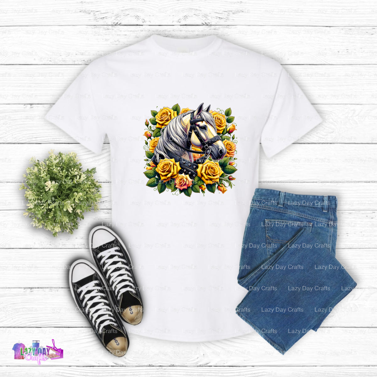 Horse with Roses – DTF Transfer (view 2 of 2) – by Lazy Day Crafts – DTF Transfers – DTF Transfers, custom apparel