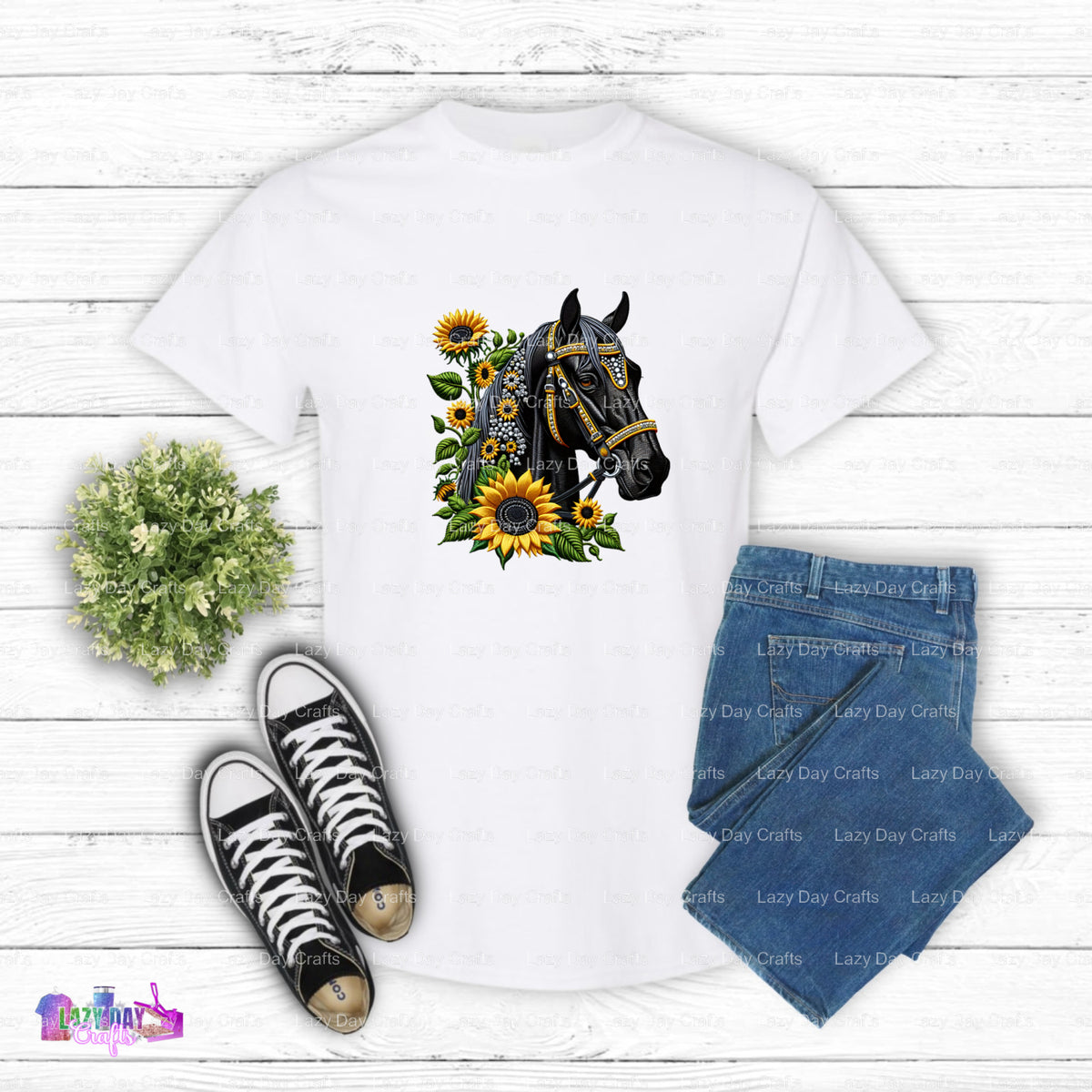 Horse with Sunflowers – DTF Transfer (view 1 of 2) – by Lazy Day Crafts – DTF Transfers – DTF Transfers, custom apparel