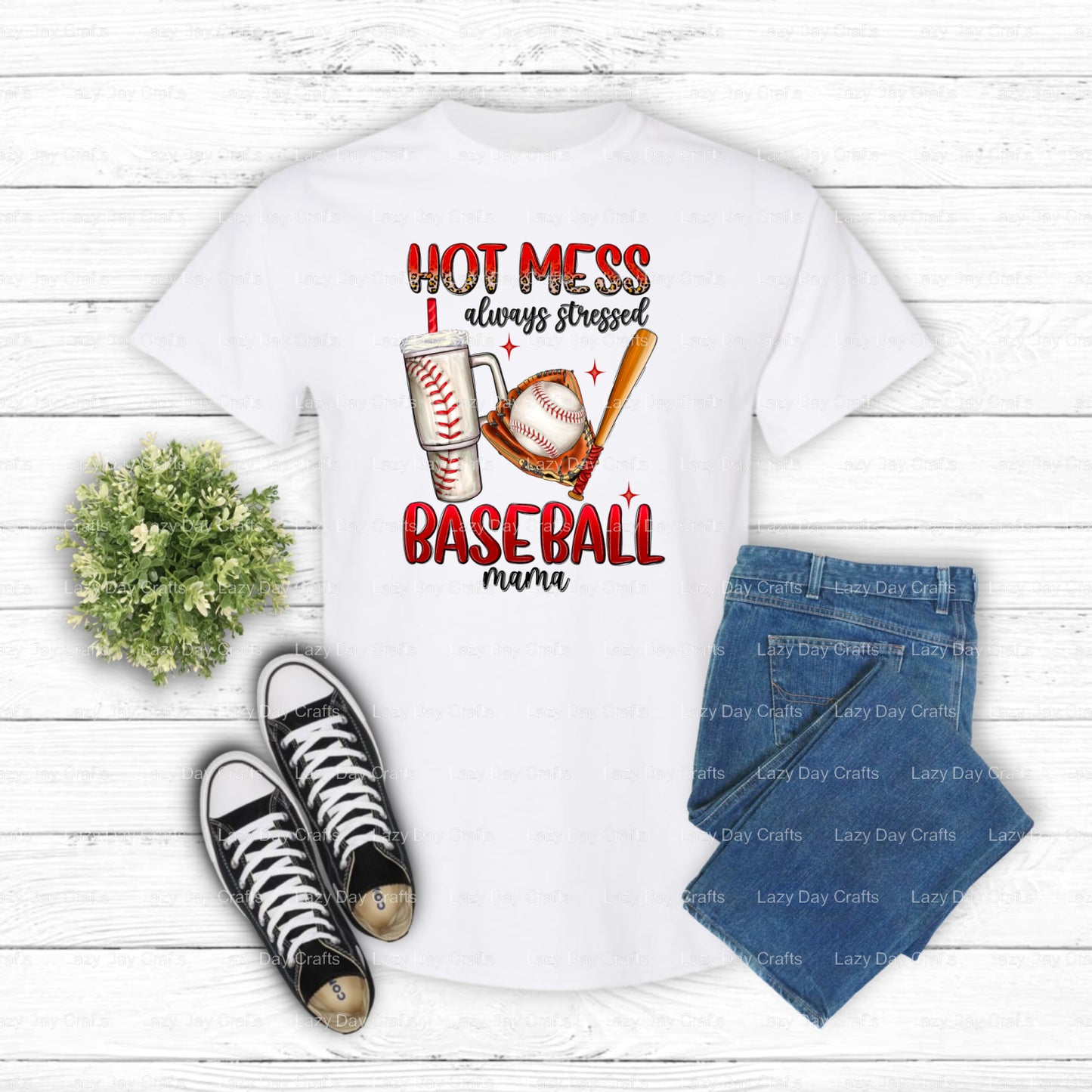 HOT MESS ALWAYS STRESSED BASEBALL MAMA – DTF Transfer (view 1 of 2) – by Lazy Day Crafts – DTF Transfers – DTF Transfers,...