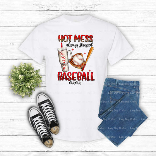 HOT MESS ALWAYS STRESSED BASEBALL MAMA – DTF Transfer (view 1 of 2) – by Lazy Day Crafts – DTF Transfers – DTF Transfers,...