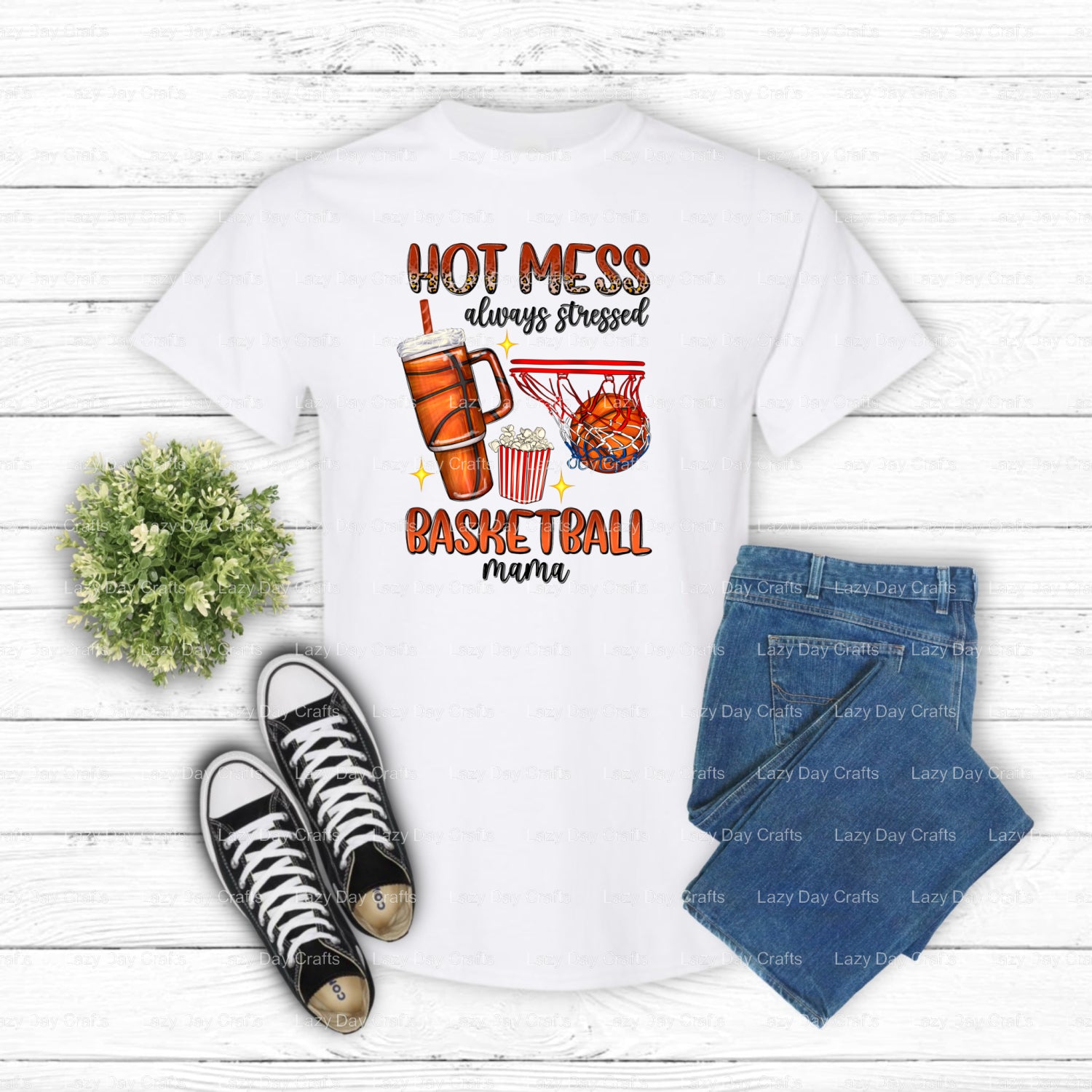 HOT MESS ALWAYS STRESSED BASKETBALL MAMA – Basketball DTF Transfer (view 1 of 2) – by Lazy Day Crafts – DTF Transfers – Ba...