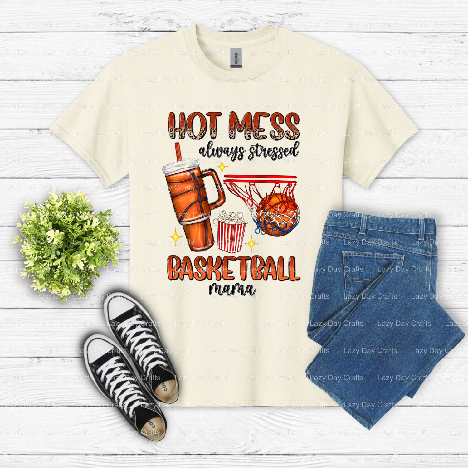 HOT MESS ALWAYS STRESSED BASKETBALL MAMA – Basketball DTF Transfer (view 2 of 2) – by Lazy Day Crafts – DTF Transfers – Ba...