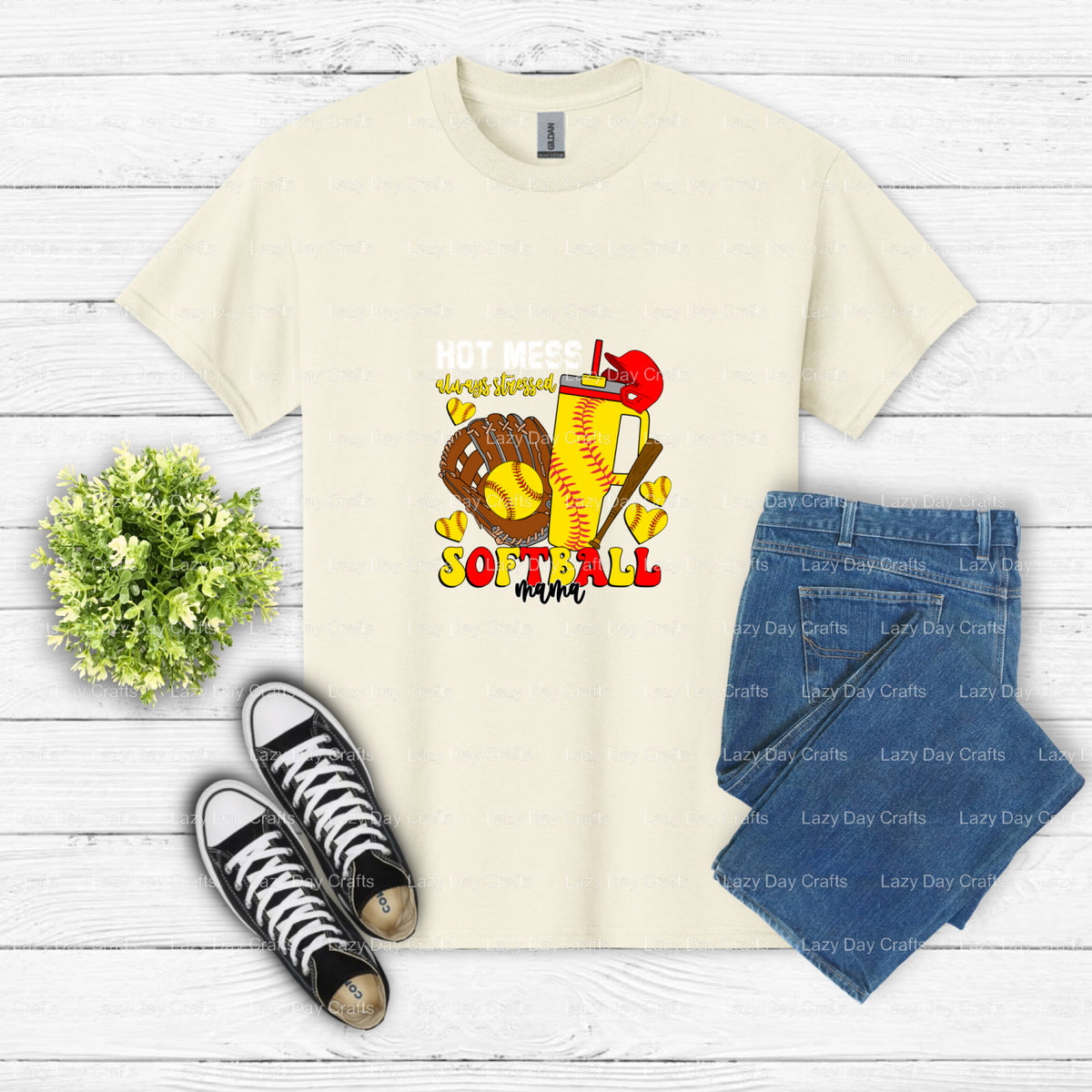 Hot Mess Always Stressed Softball Mama – DTF Transfer (view 1 of 2) – by Lazy Day Crafts – DTF Transfers – DTF Transfers,...