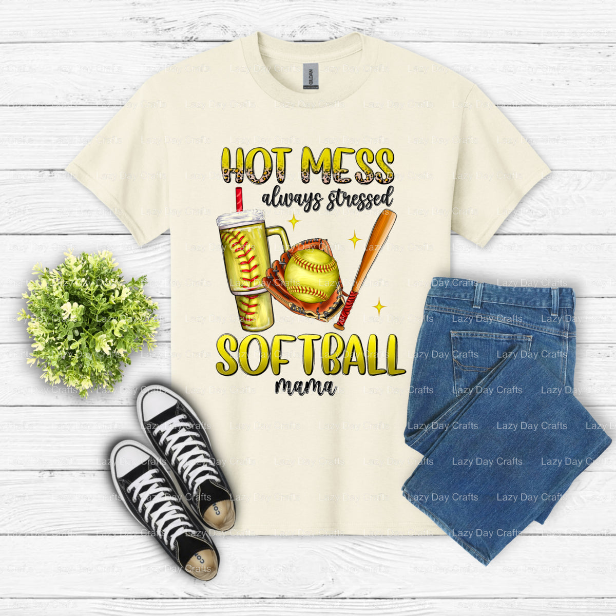 HOT MESS ALWAYS STRESSED SOFTBALL MAMA – Softball DTF Transfer (view 1 of 2) – by Lazy Day Crafts – DTF Transfers – DTF Tr...