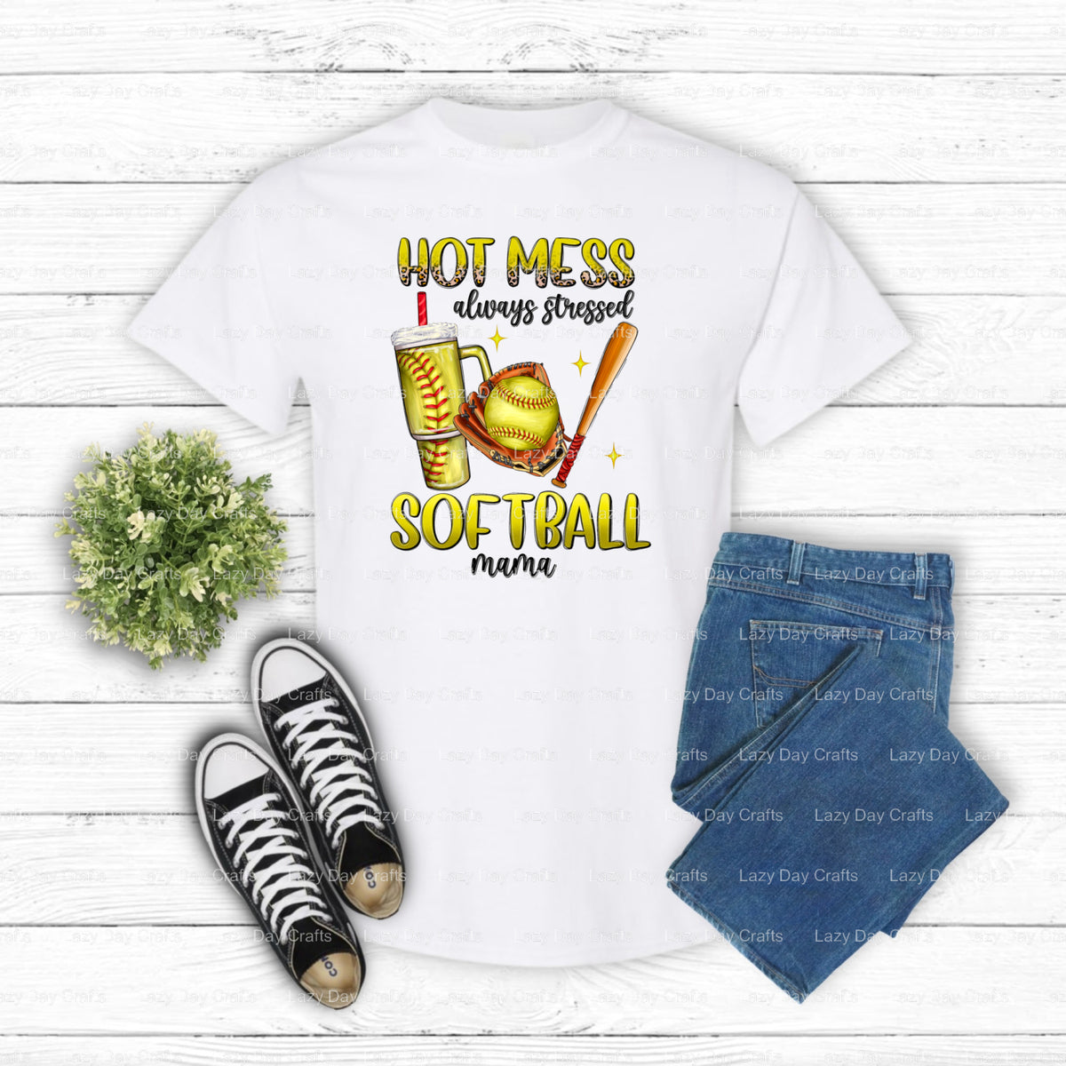 HOT MESS ALWAYS STRESSED SOFTBALL MAMA – Softball DTF Transfer (view 2 of 2) – by Lazy Day Crafts – DTF Transfers – DTF Tr...