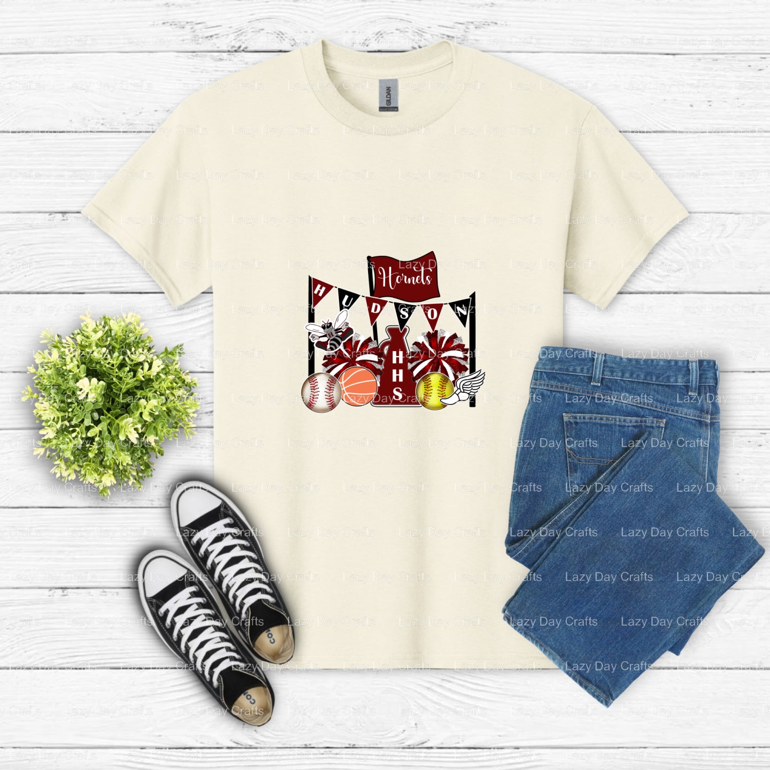 HUDSON HORNETS Mascot – School Spirit DTF Transfer (view 1 of 2) – by Lazy Day Crafts – DTF Transfers – School Spirit, App...