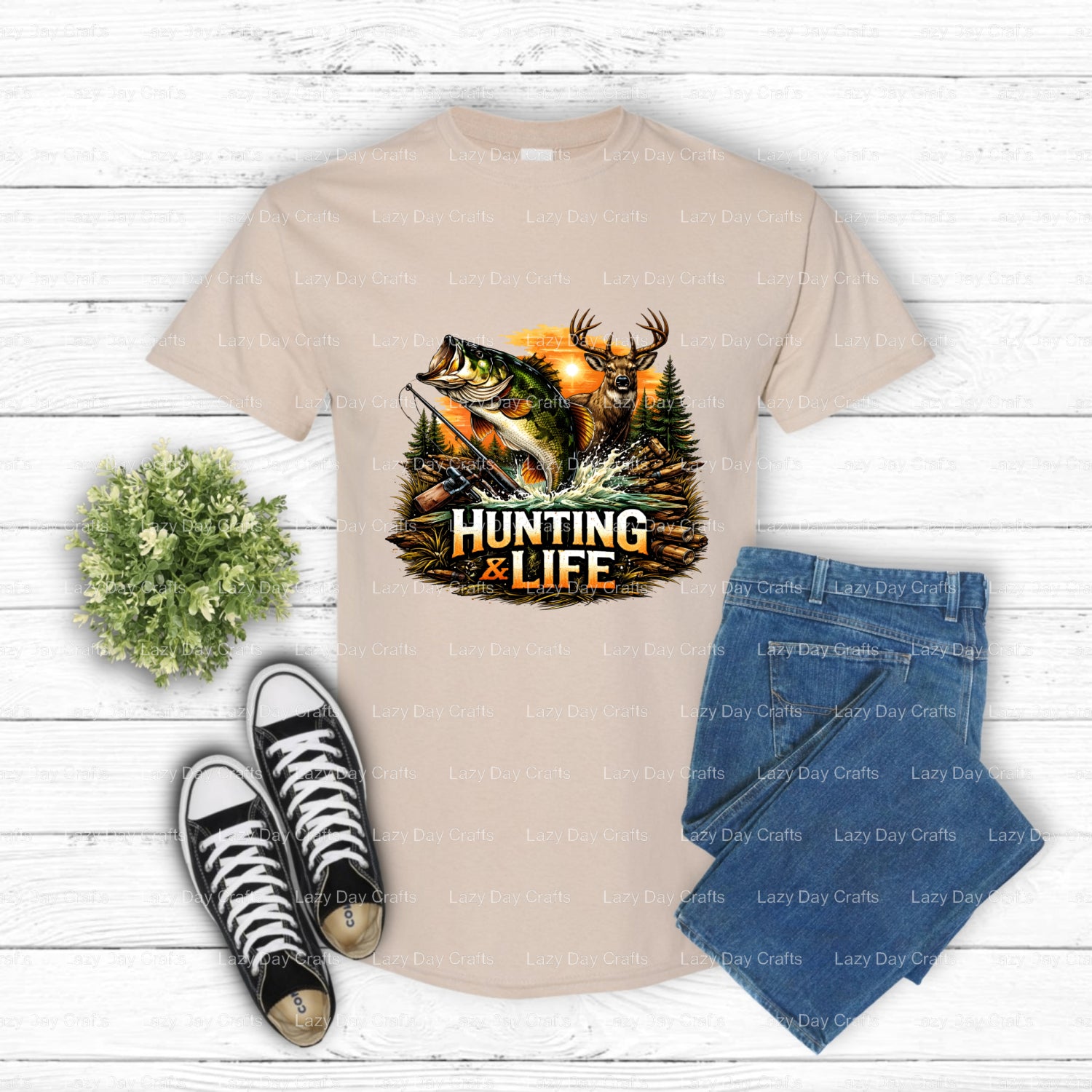 HUNTING AND LIFE BASS DEER – hunting DTF Transfer (view 1 of 2) – by Lazy Day Crafts – DTF Transfers – hunting, DTF Transfers