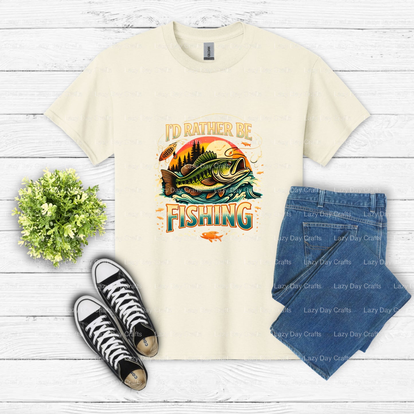 I'd rather be FISHIN' – Fishing DTF Transfer (view 2 of 2) – by Lazy Day Crafts – DTF Transfers – DTF Transfers, custom ap...