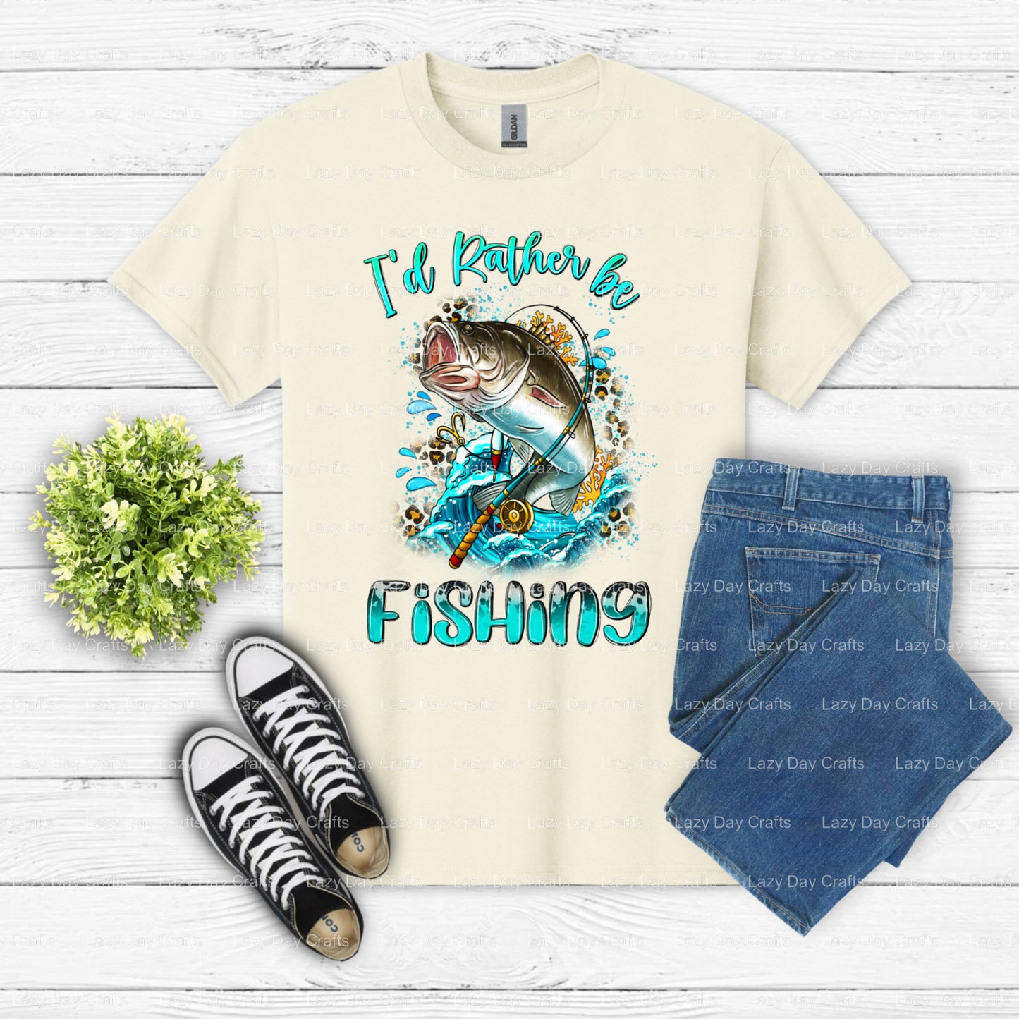I'D RATHER BE FISHING – Fishing DTF Transfer (view 2 of 2) – by Lazy Day Crafts – DTF Transfers – DTF Transfers, Premade DTF