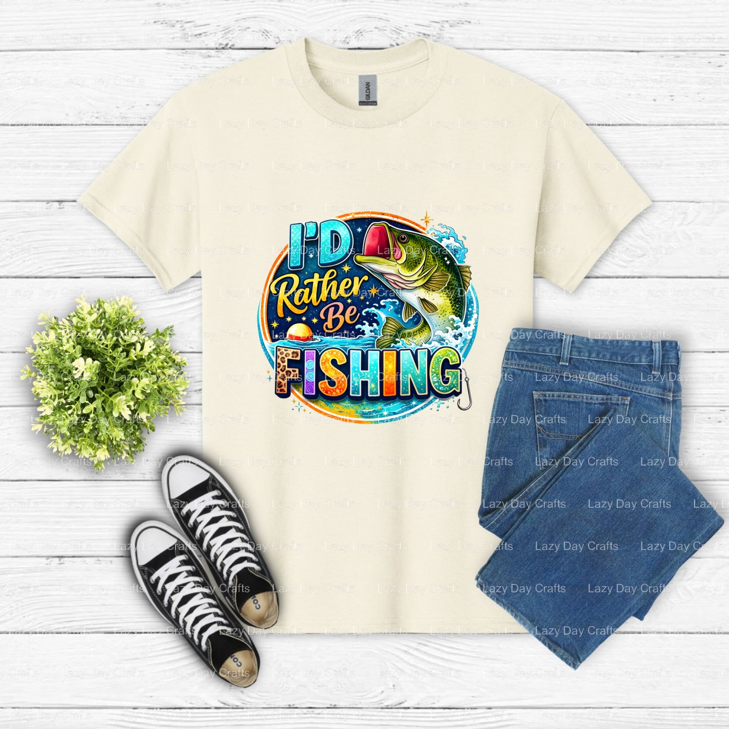 I'D RATHER BE FISHING – Fishing DTF Transfer (view 2 of 2) – by Lazy Day Crafts – DTF Transfers – DTF Transfers, DTF Trans...