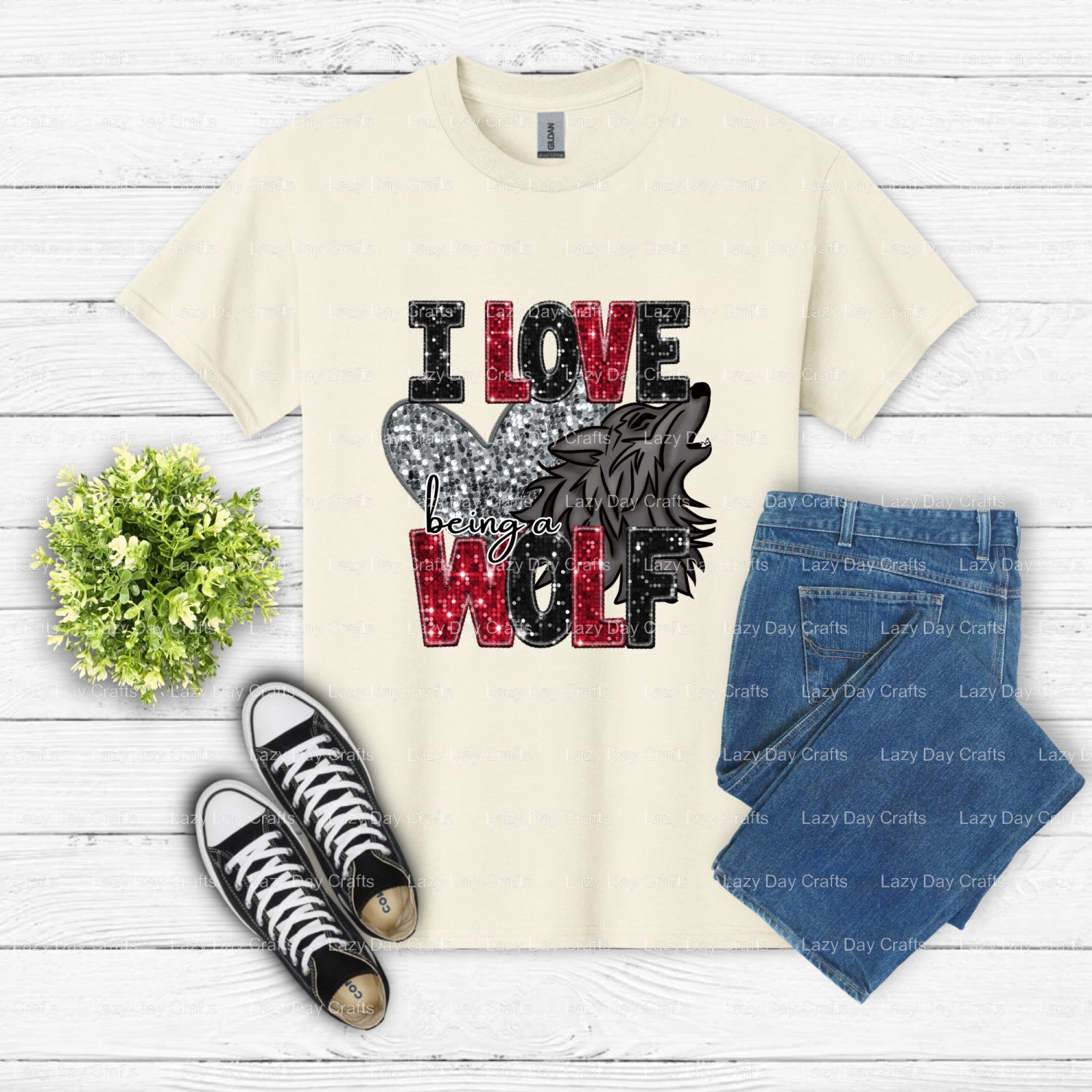 I Heart Wolves – Wolves Fan Gear DTF Transfer (view 2 of 2) – by Lazy Day Crafts – DTF Transfers – DTF Transfers, Premade DTF