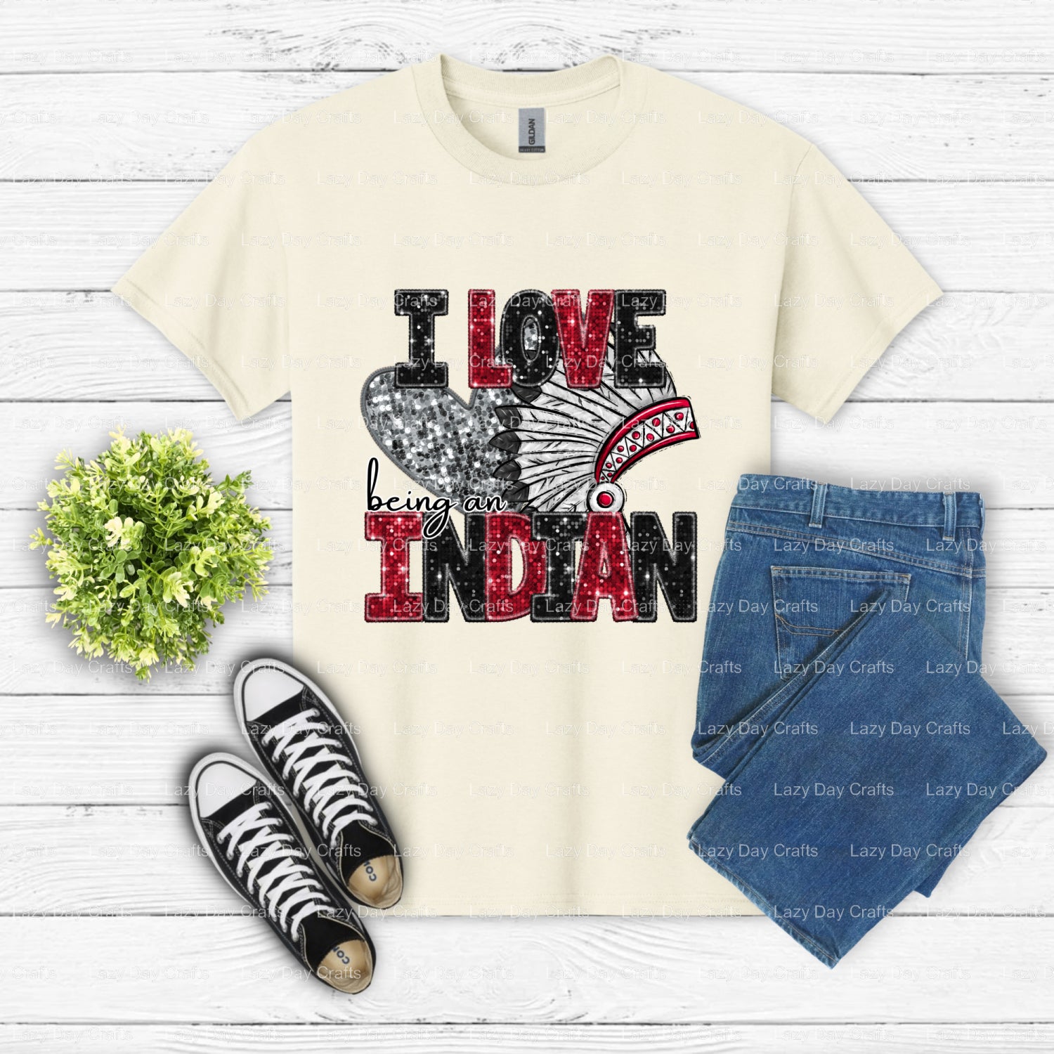 I Love INDIAN School Mascot – DTF Transfer (view 2 of 2) – by Lazy Day Crafts – DTF Transfers – School Mascot, School Spirit