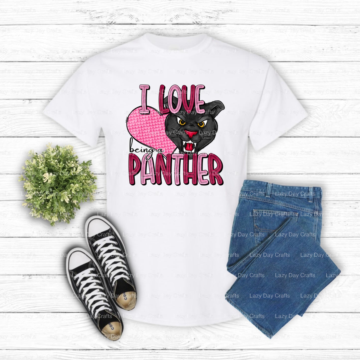 I LOVE PANTHERS – School Spirit DTF Transfer (view 1 of 2) – by Lazy Day Crafts – DTF Transfers – School Mascot, Apparel D...