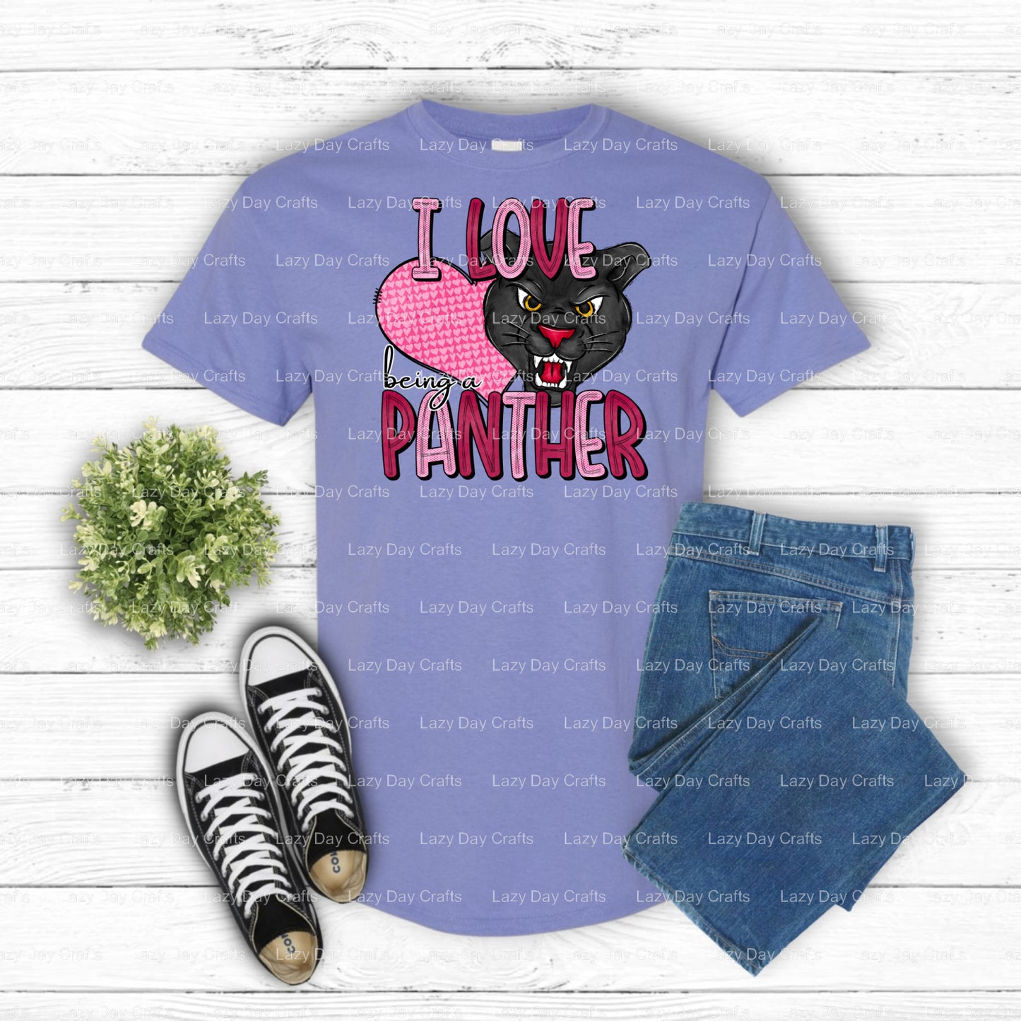 I LOVE PANTHERS – School Spirit DTF Transfer (view 2 of 2) – by Lazy Day Crafts – DTF Transfers – School Mascot, Apparel D...