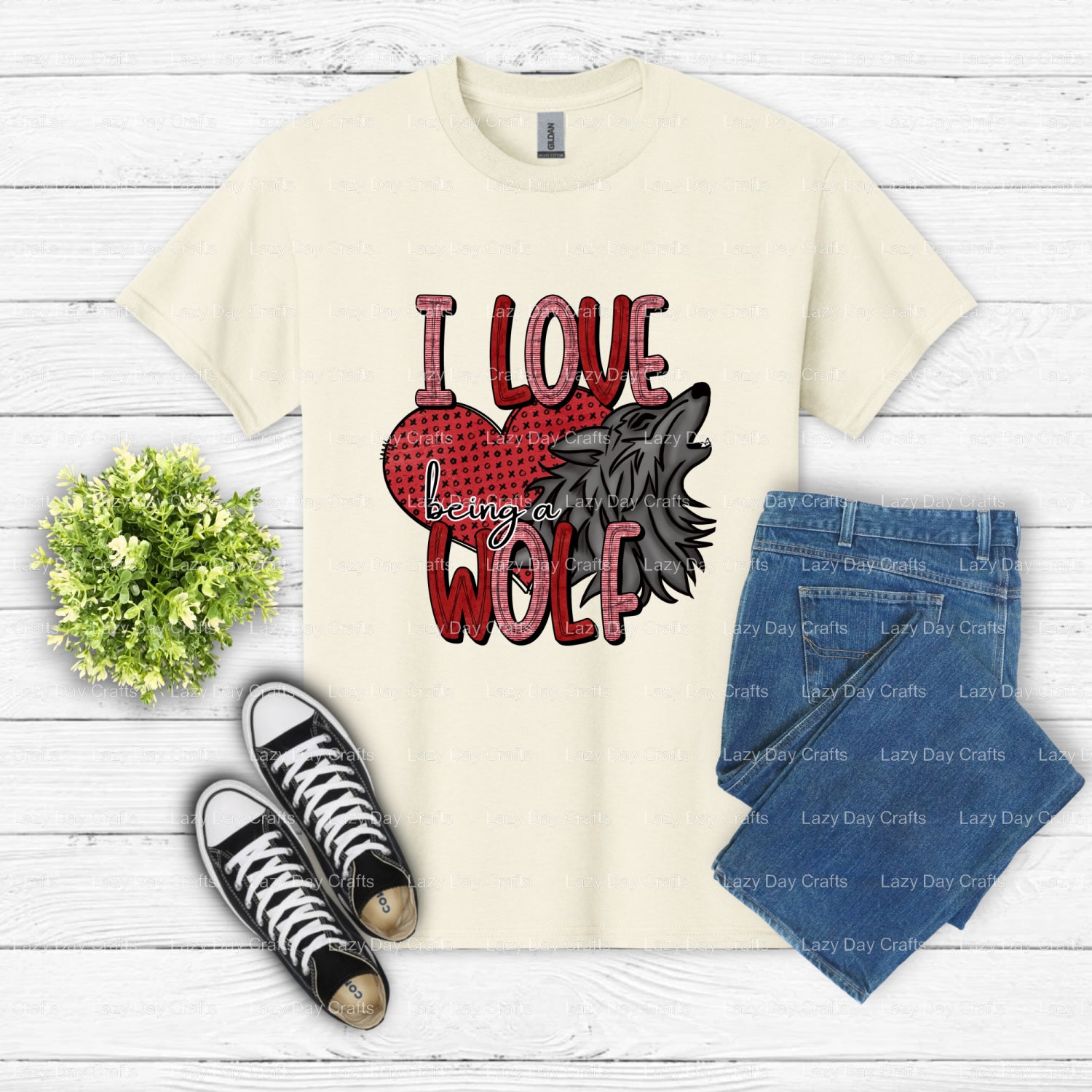 I LOVE WOLF RED WOLVES – School Spirit DTF Transfer (view 2 of 2) – by Lazy Day Crafts – DTF Transfers – DTF Transfers, Pr...